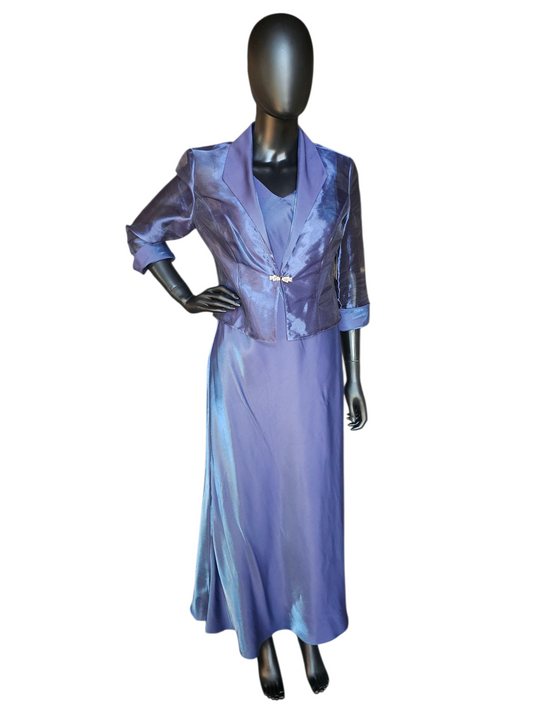 Iridescent Blue Sheath Formal Dress W/Jacket - Alex Evening - Petite