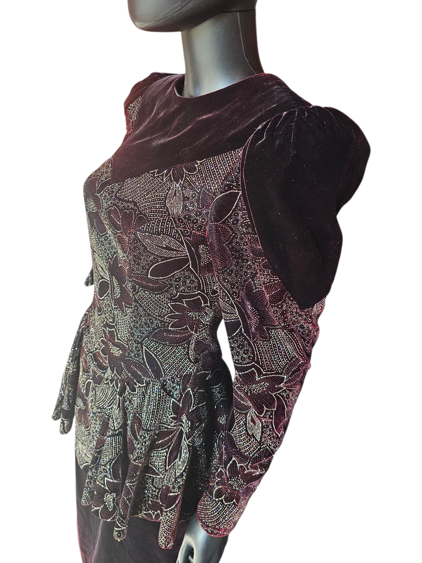 Vintage Dark Burgandy Velvet Peplum Party Dress - Jessica McClintock