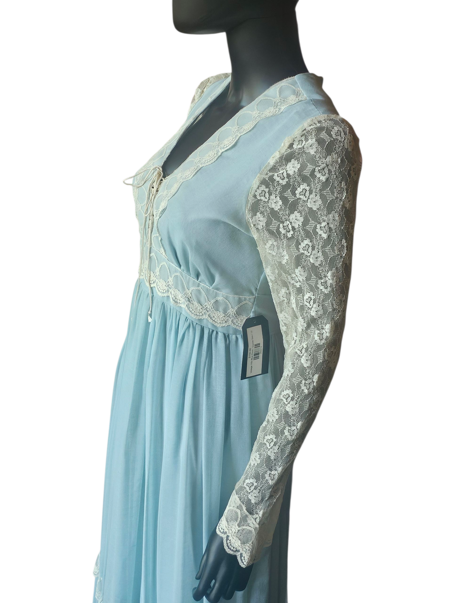 Vintage 70's Blue Prom Prairie Style Maxi Dress - Gunne Sax