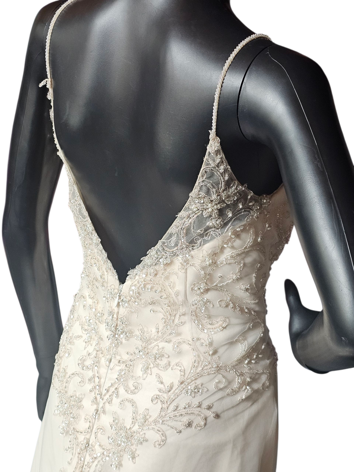 Champagne/Rose Gold Spaghetti Strap A-Line Wedding Gown - Beloved