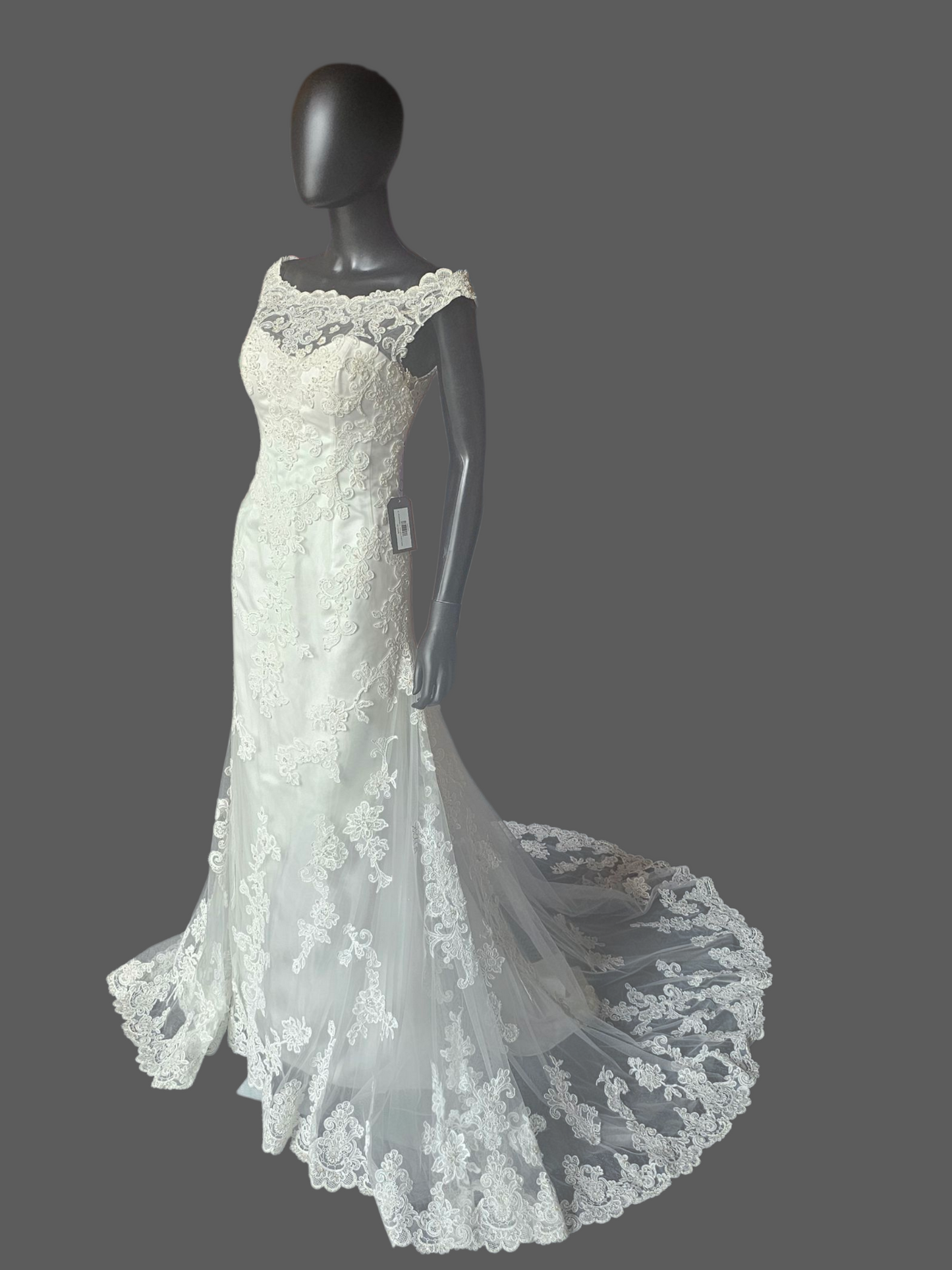 Ivory Lace Fit/Flare Bateau Neckline Wedding Gown - Casablanca