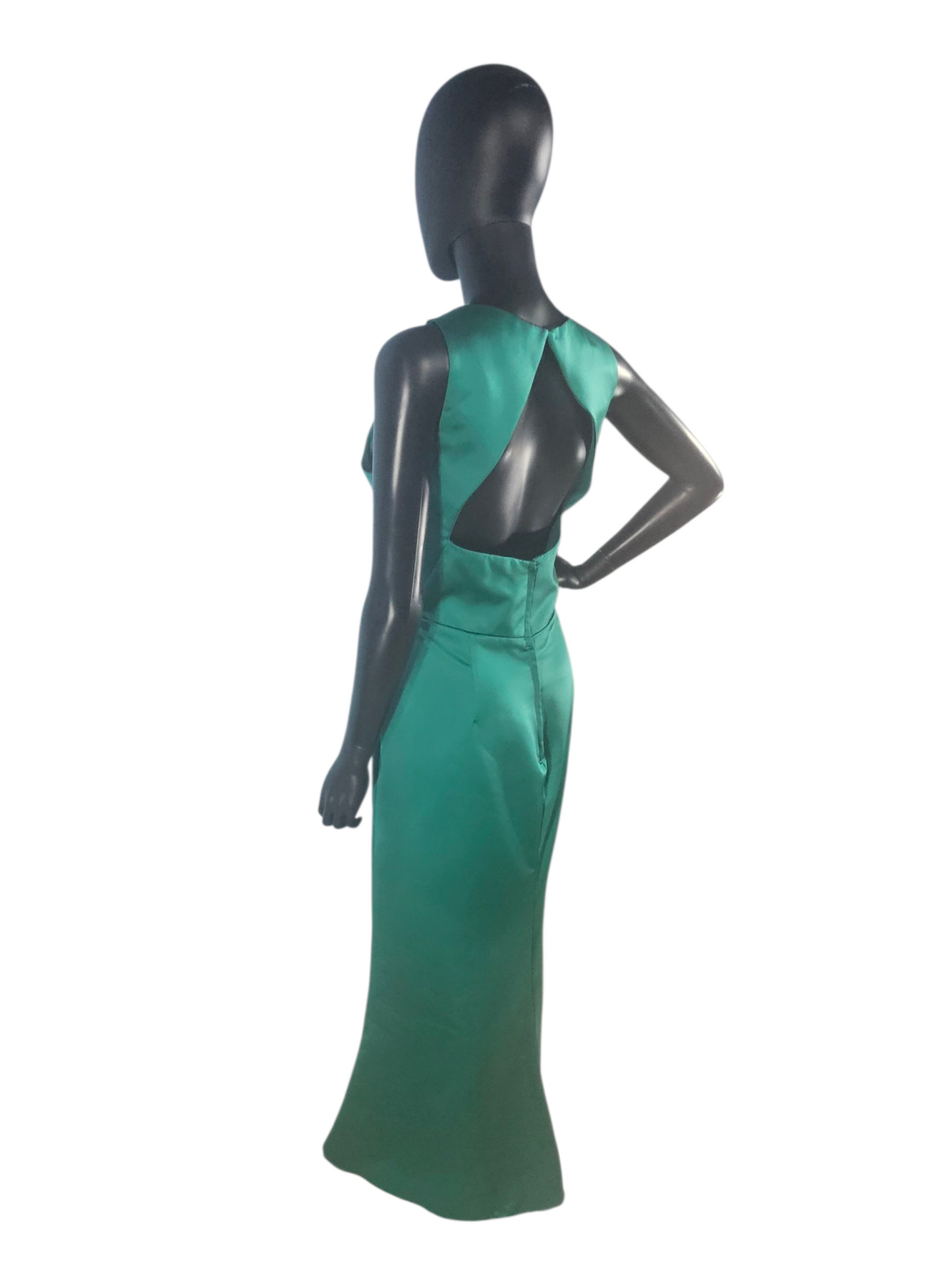 Emerald Satin V-Neck Fit/Flare Formal Dress - Da Vinci