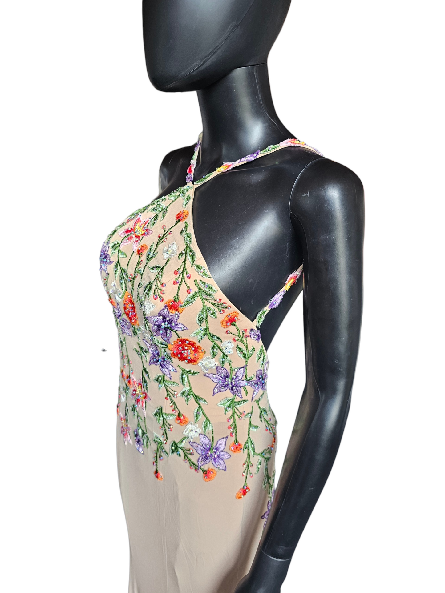 Nude/Multi Floral Halter Stretch Jersey Fit/Flare Formal Dress NWT - Jovani