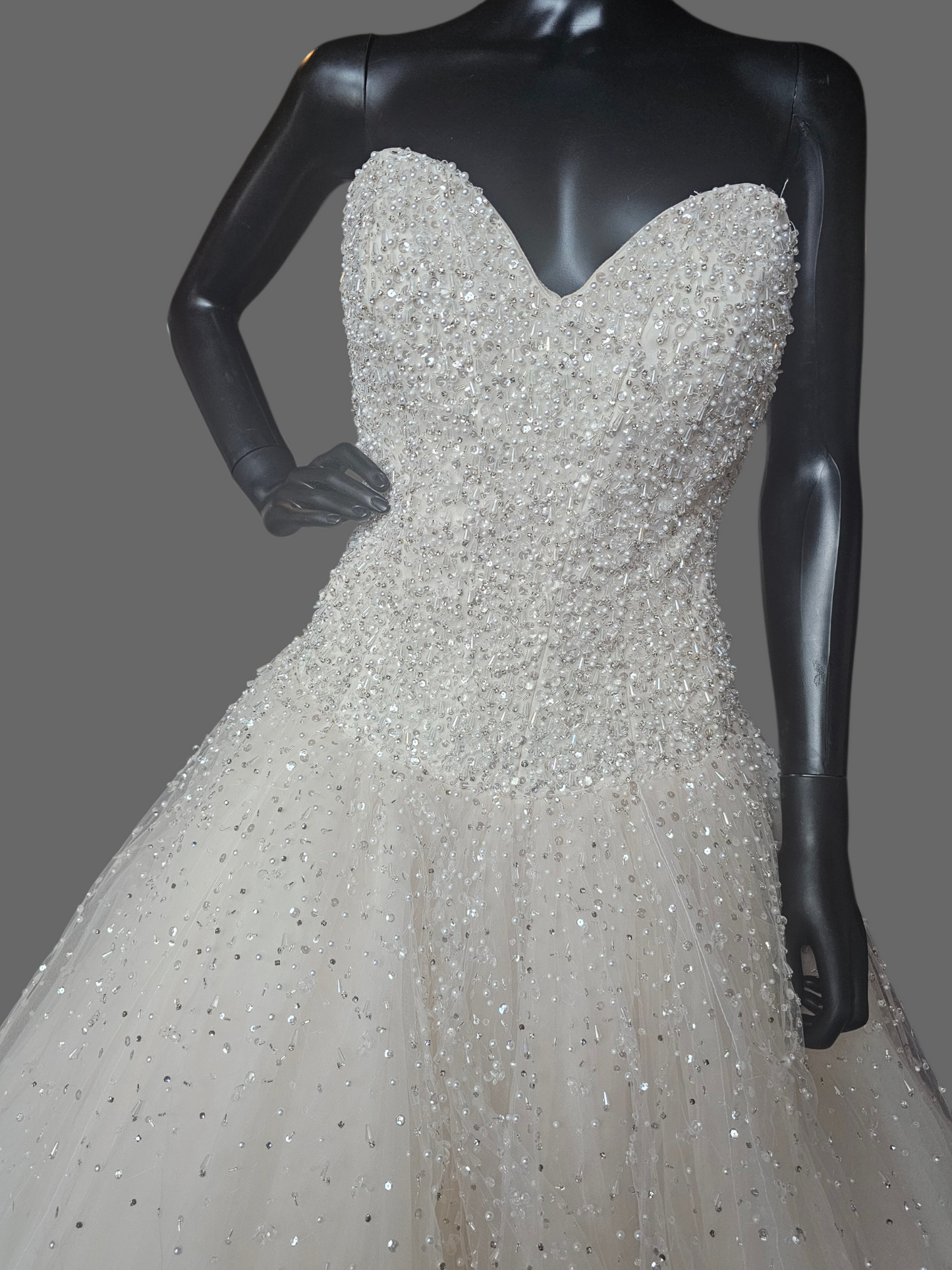 Ivory Strapless Sweatheart Beaded Drop Waist Ballgown - Mori Lee