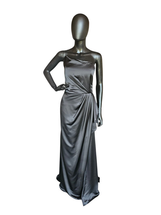 Black Silky Satin One Shoulder Formal/Bridesmaid/Morthers Maxi Dress - Mori Lee