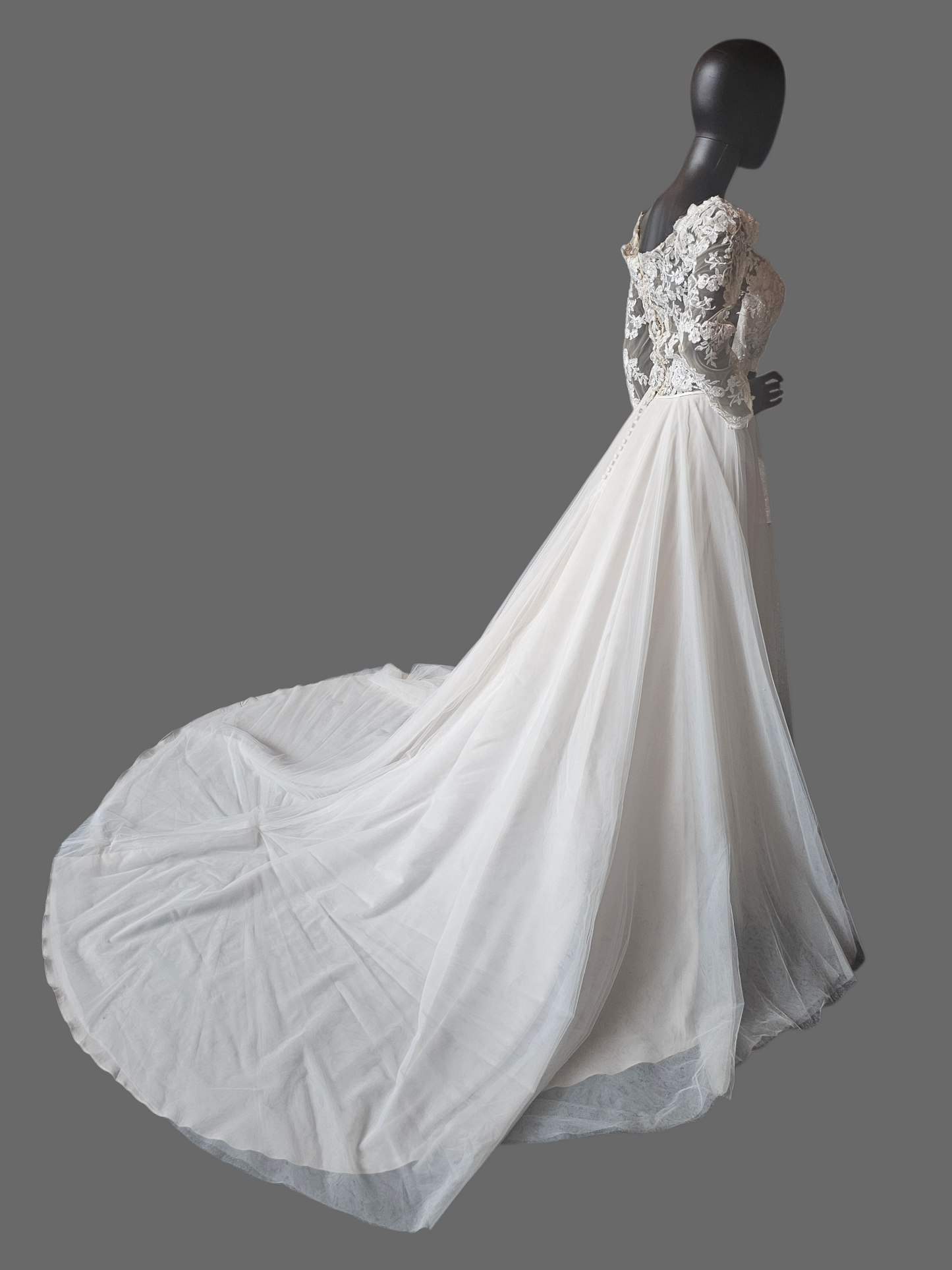 Ivory/Honey Illusion Lace Long Sleeve A-Line Wedding Gown