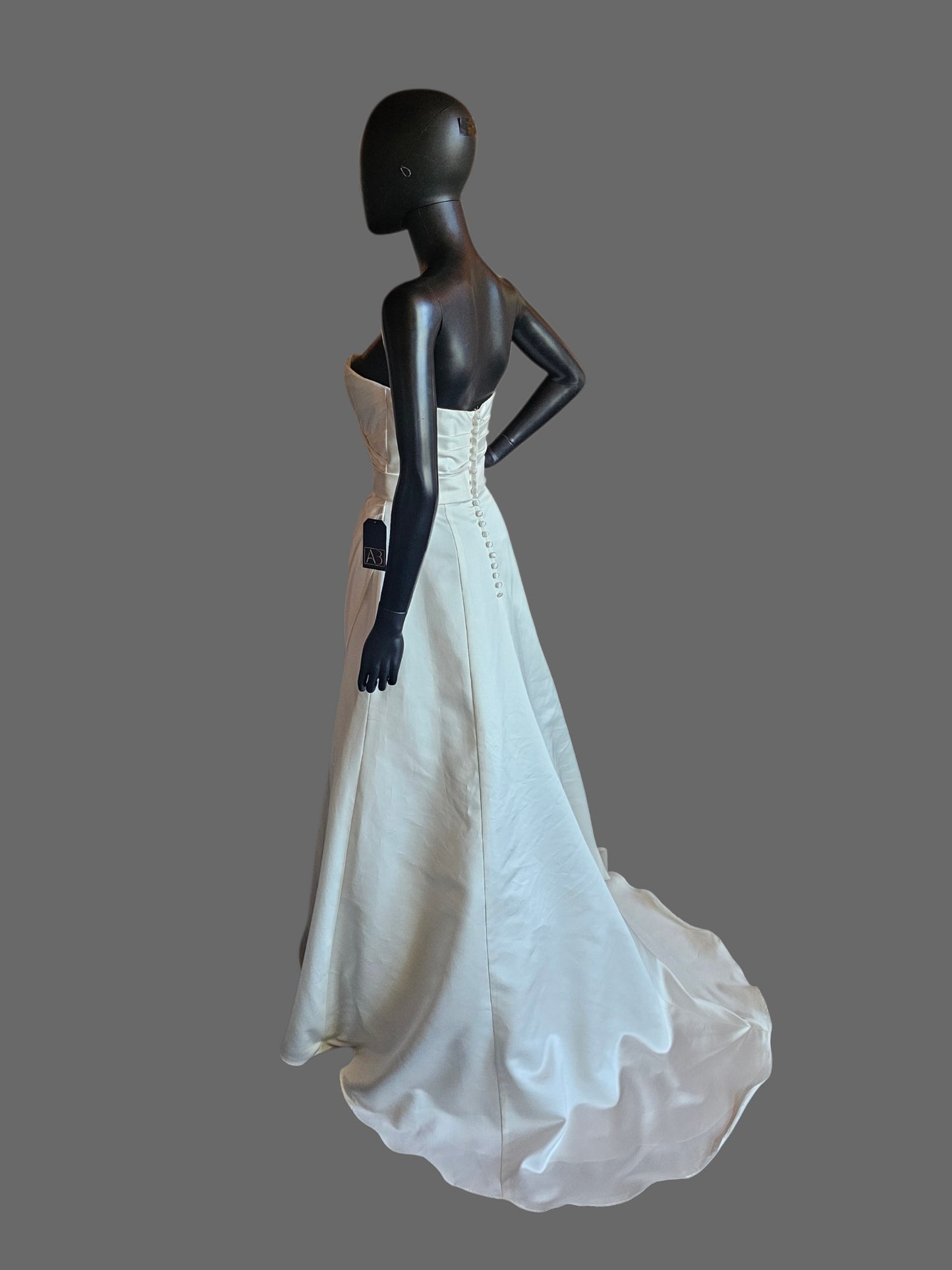 Ivory Satin Beaded V-Neck Side Sweep  - Alfred Angelo