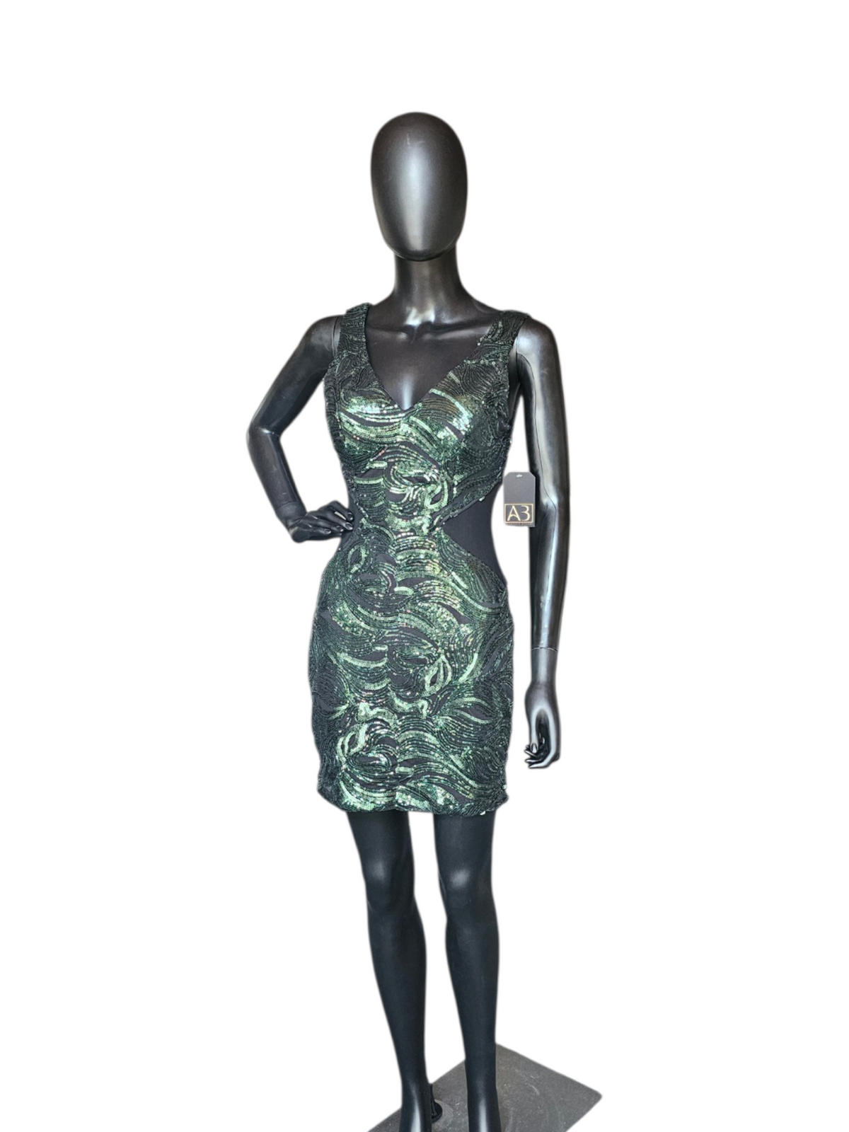 Forest Green Sequin Bodycon Cutout Homecoming Dress- Charlotte Russe