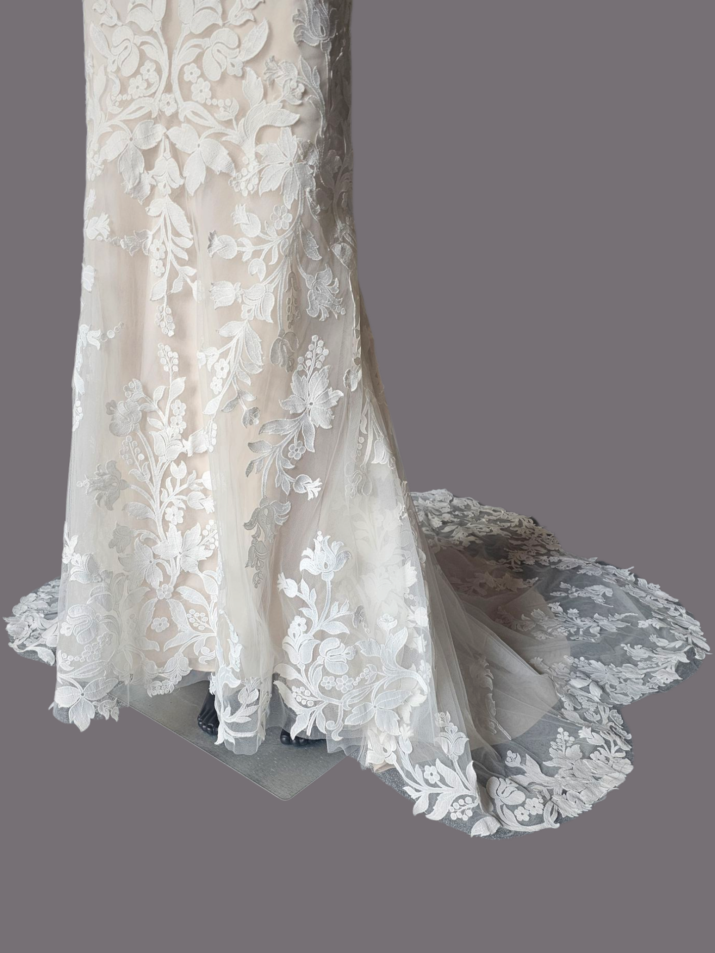 Ivory/Champ Floral Lace Off Shoulder Wedding Gown - Madeline Gardner