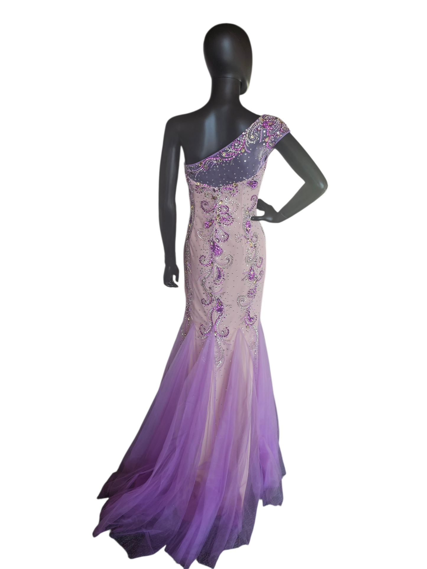 Purple/Lavender Beaded FIt/Flare One Shoulder Formal/Prom Dress