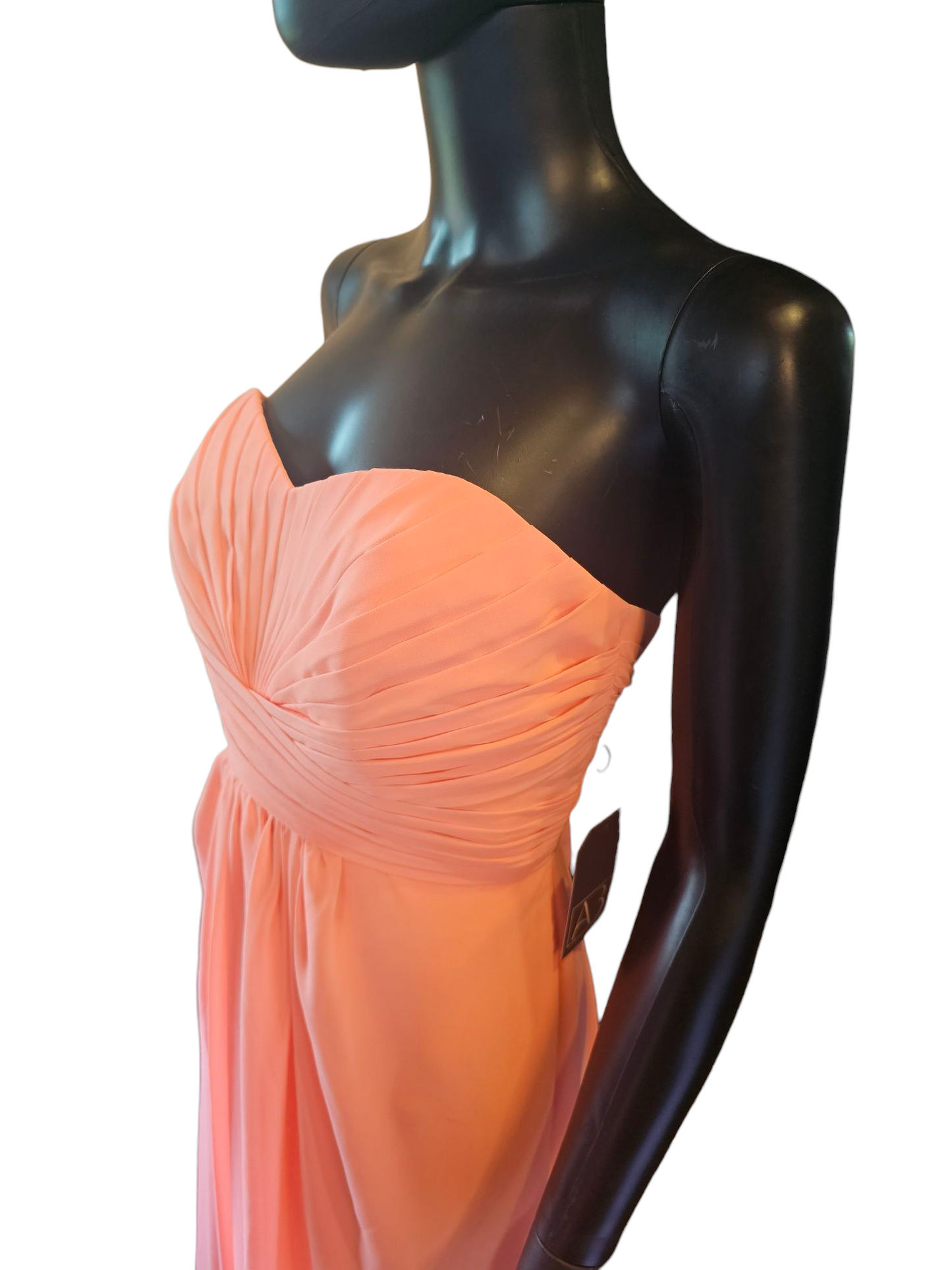 Coral Chiffon Strapless Full Length Formal Gown - NWT Davids Bridal