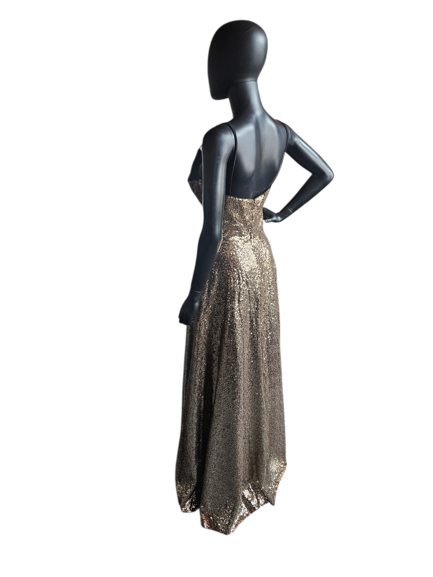 Black/Gold Sequin V-Neck A-Line Prom/Pagent Dress - Sparkle