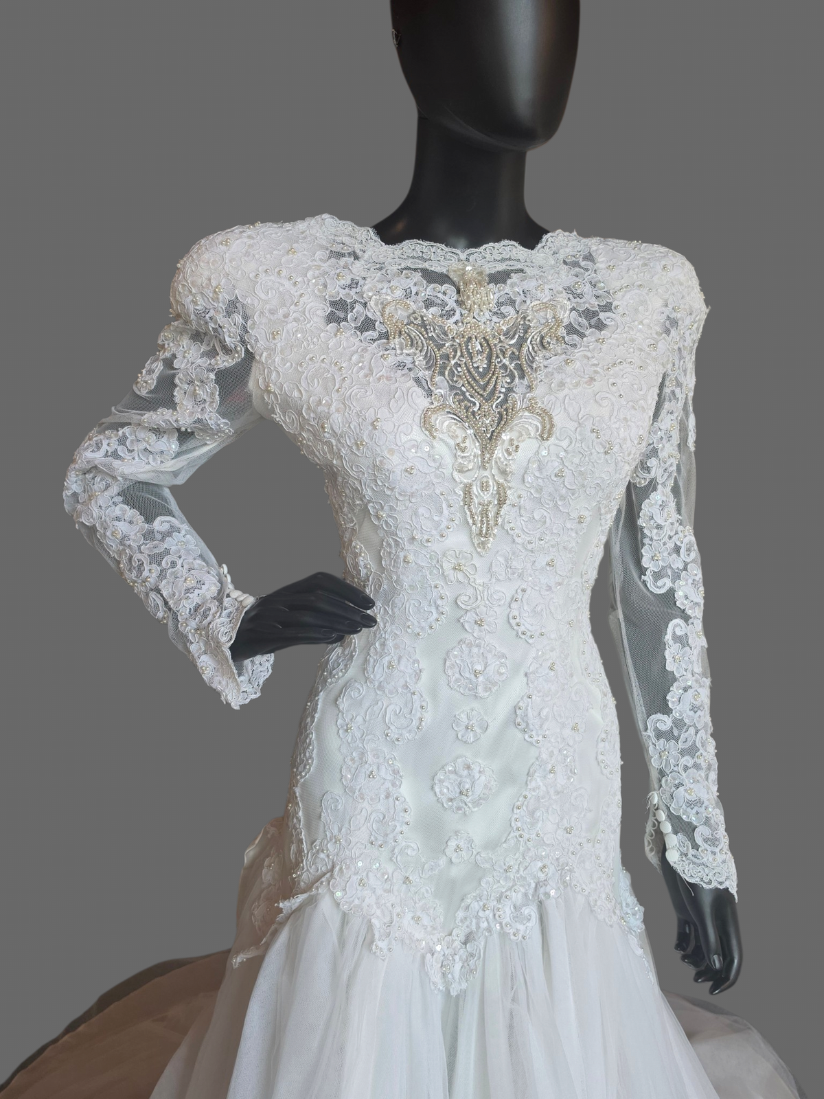 Vintage 80's Mermaid Long Sleeve With Bow - Davids Bridal