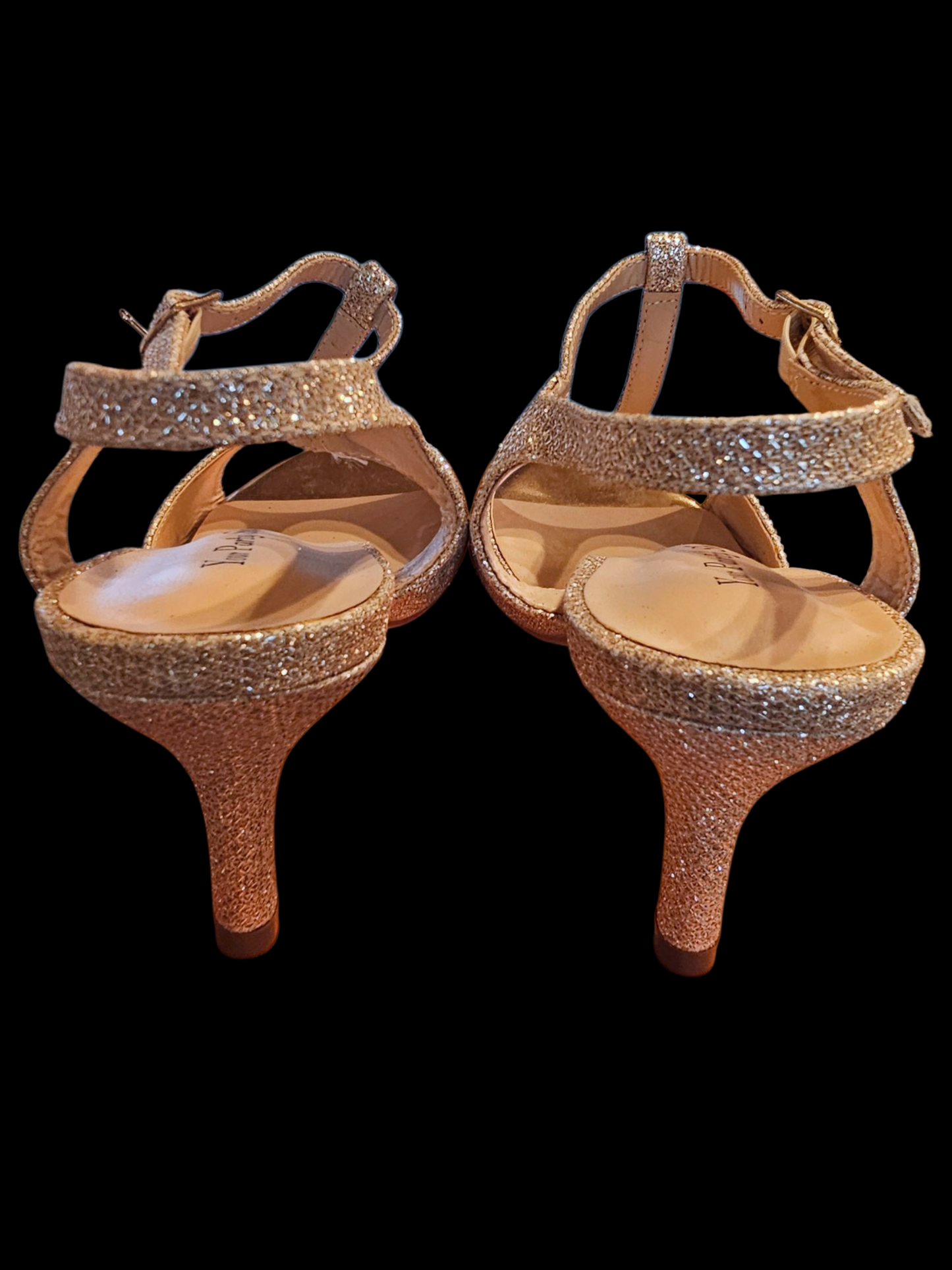 Nude/Iridescent Sparkle Peep-Toe T-Strap Sandal - NEW