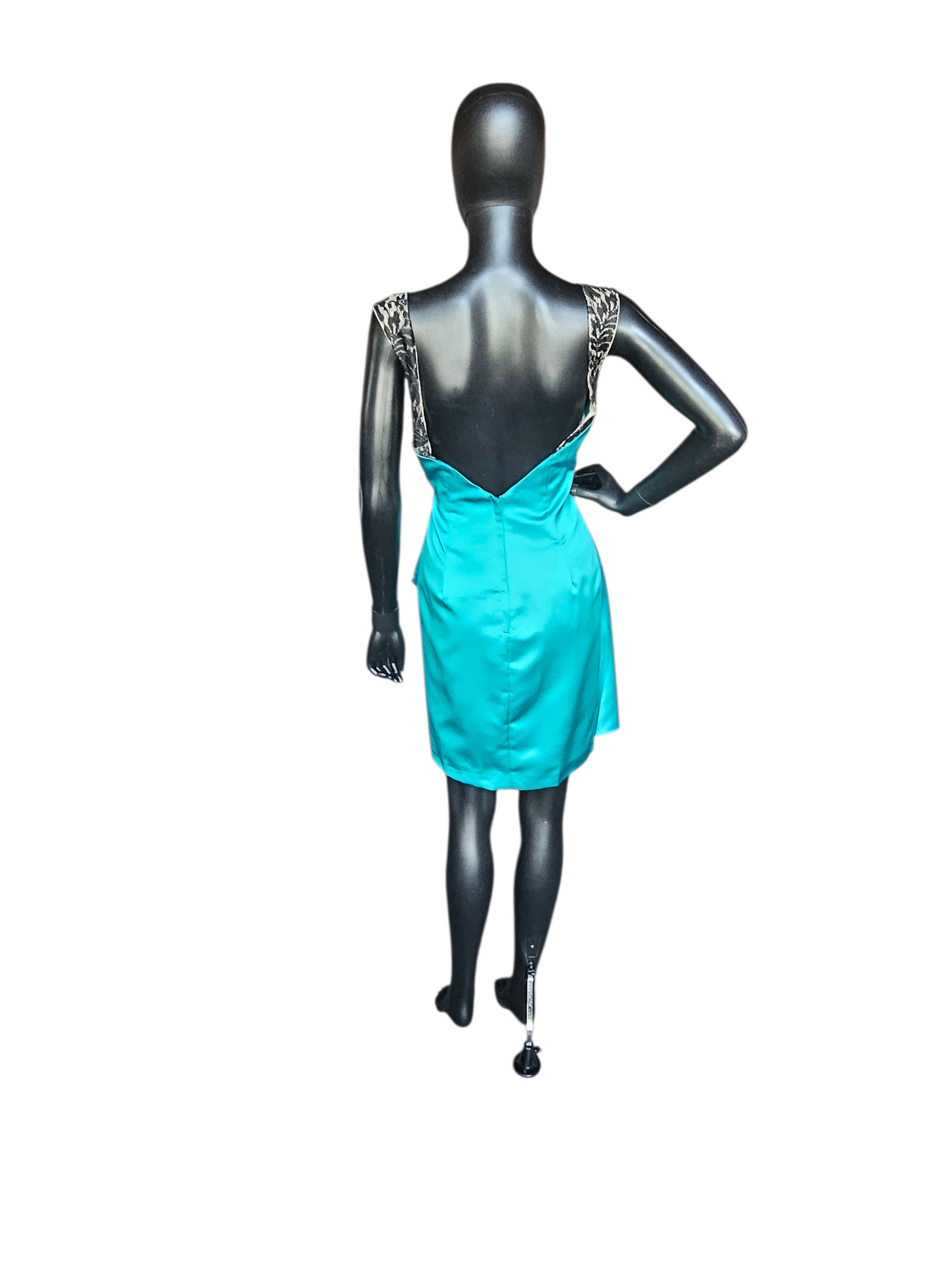 Teal Satin/Black Lace Cocktail/Party Dress - Da Vinci