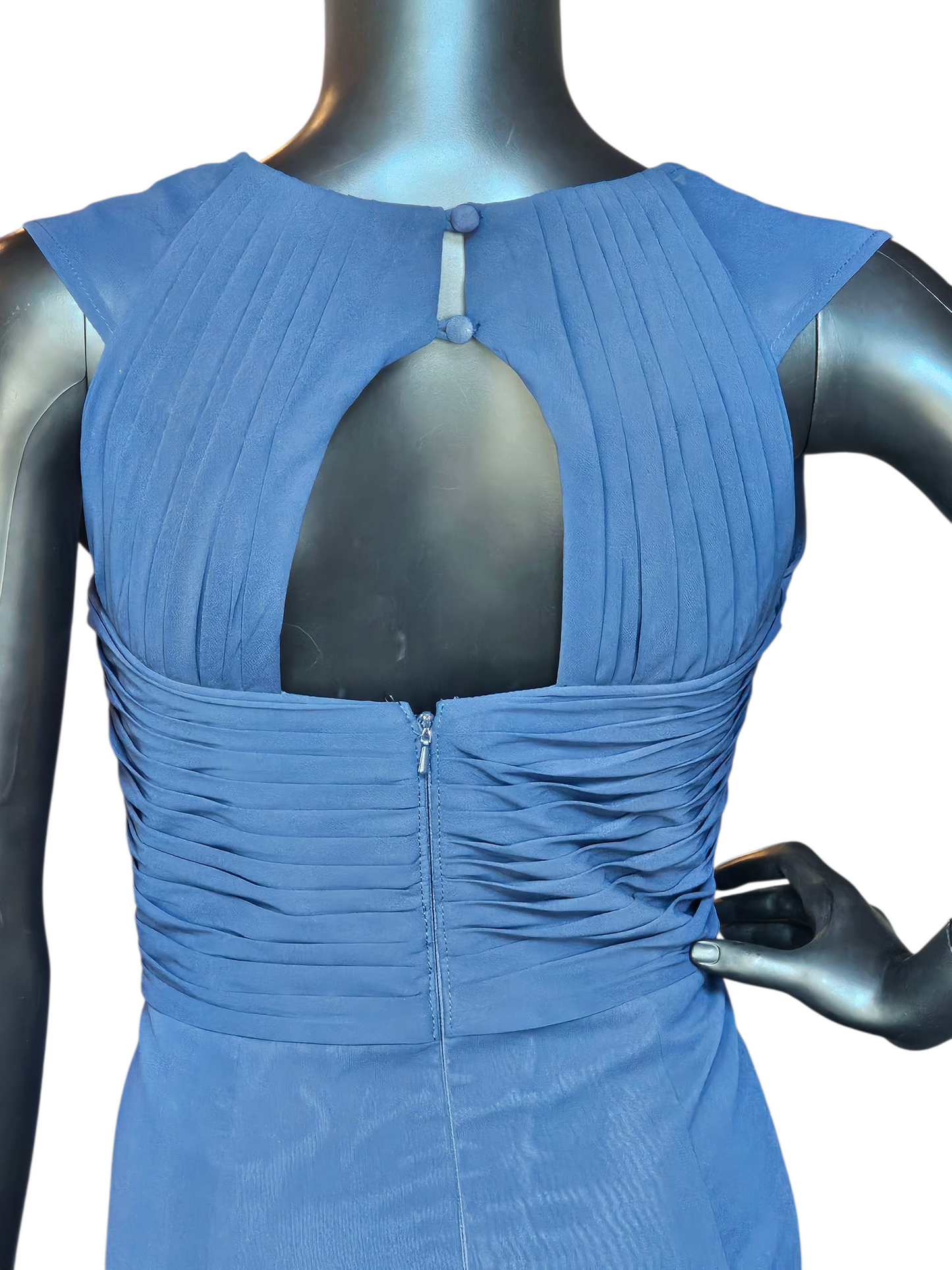 Navy Illusion Front Twist Chiffon Formal Cocktail Dress - Bill Levkoff