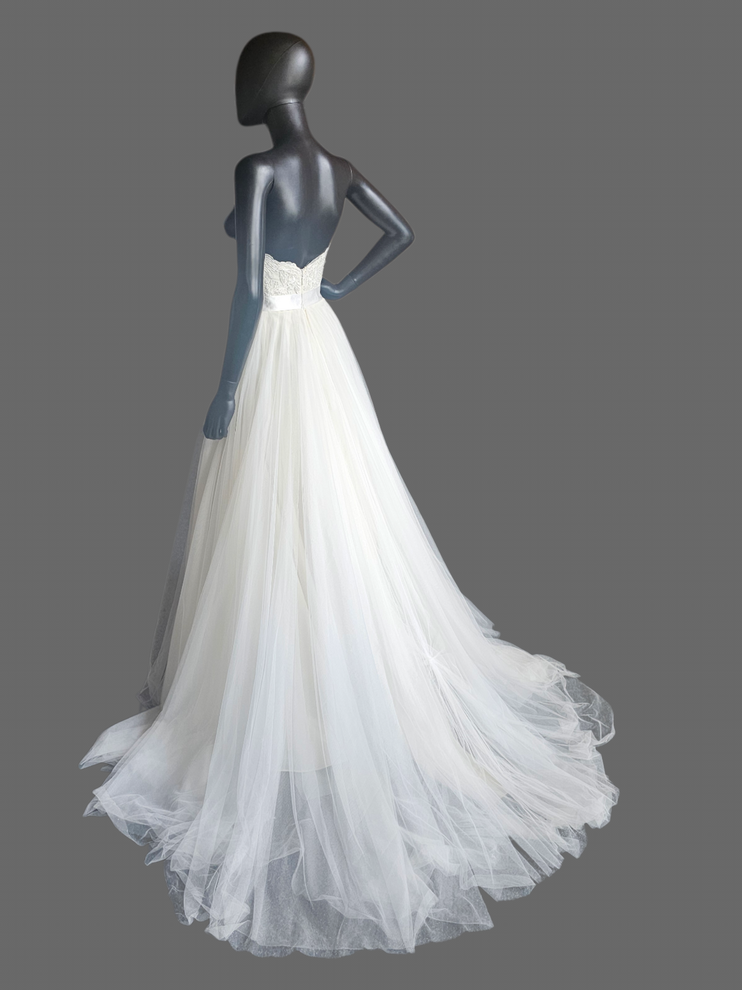 Ivory Wedding Ball Gown Net Gathered Waist Tulle Skirt Floral Sequin Lace Detail Sweetheart Strapless- Da Vinci