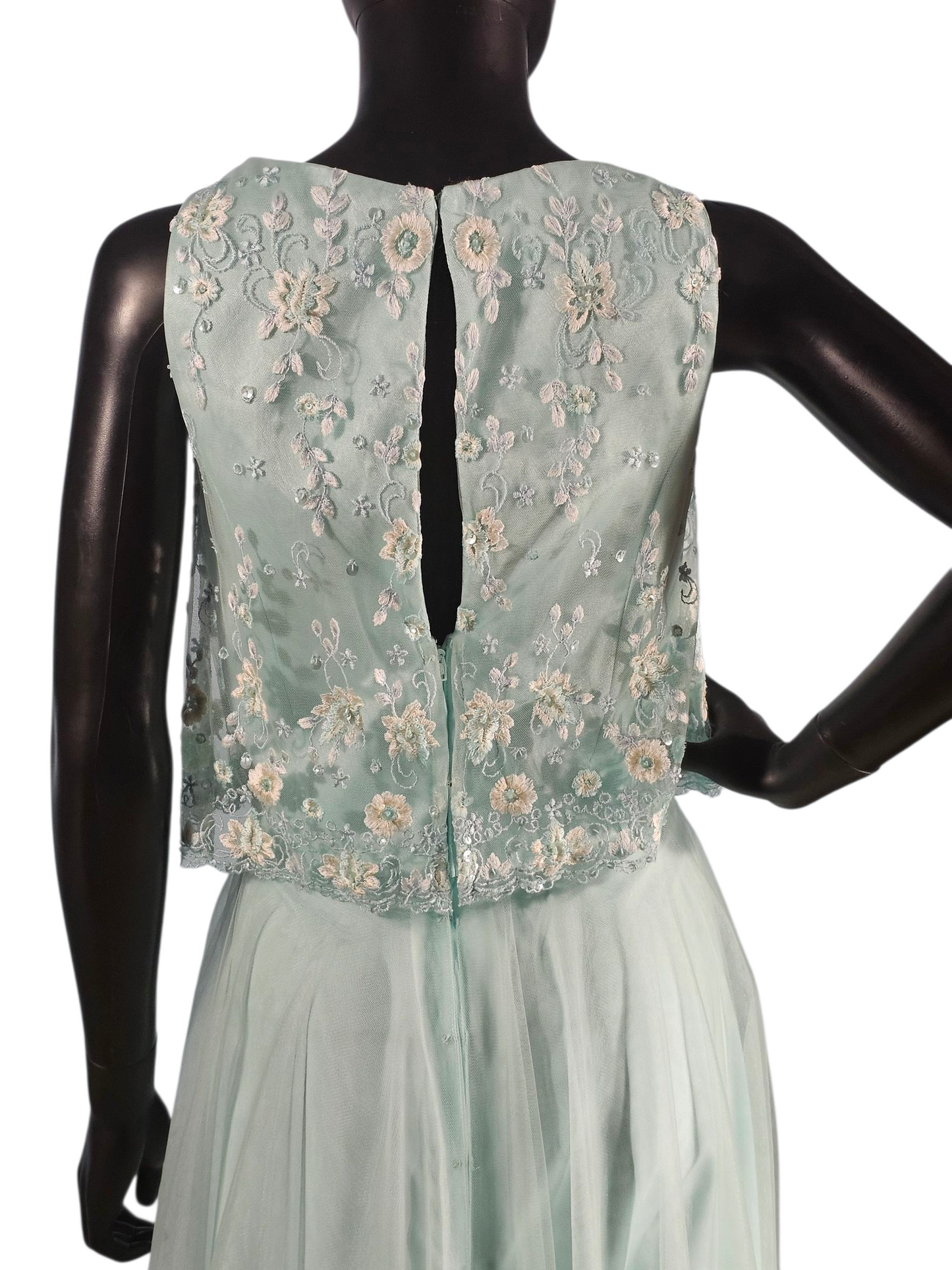 Mint Lace Bodice Full Length Formal A-Line Dress - Mori Lee