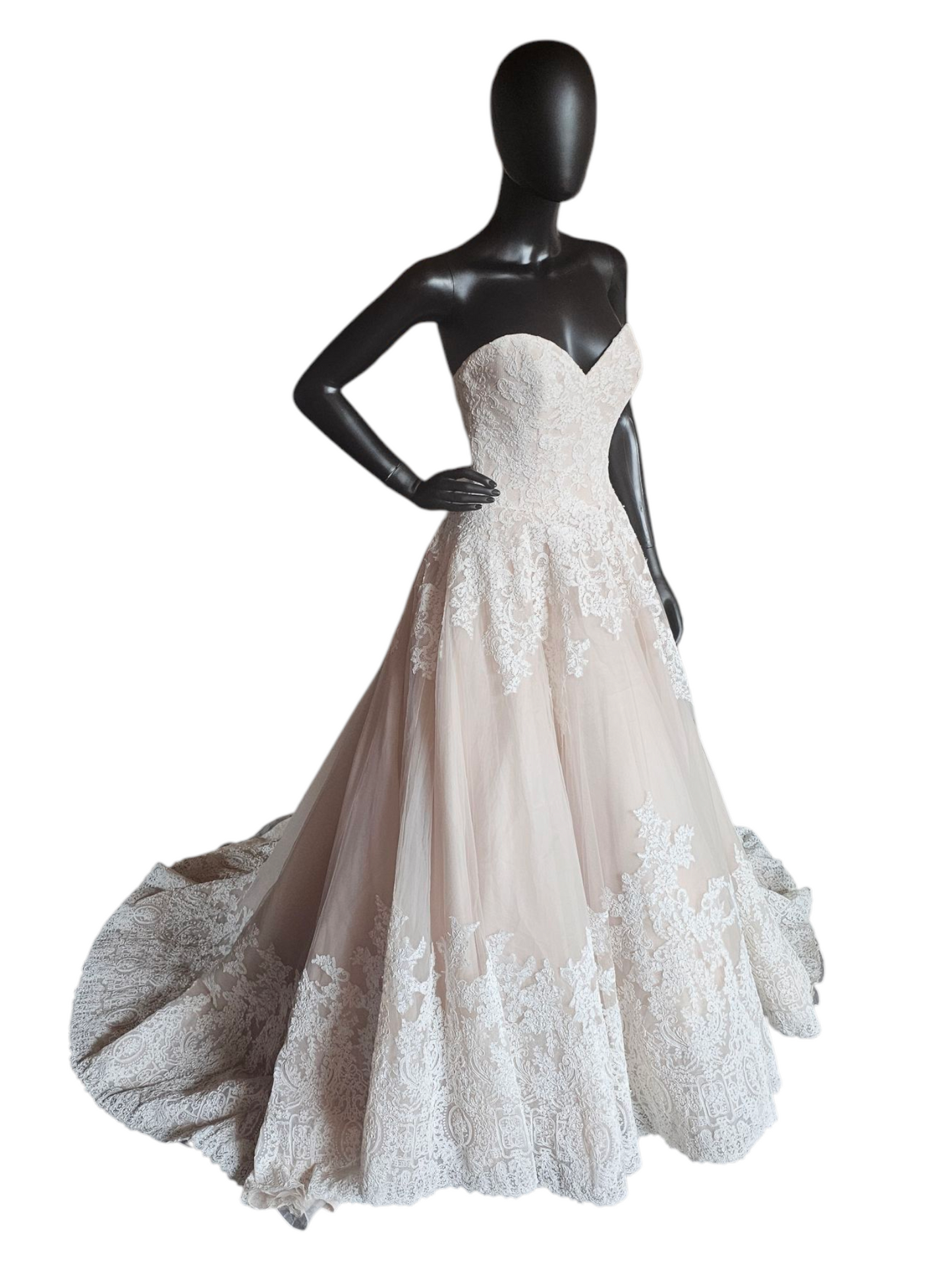 Blush/Ivory Lace Applique Ballgown Bridal Dress - Mori Lee