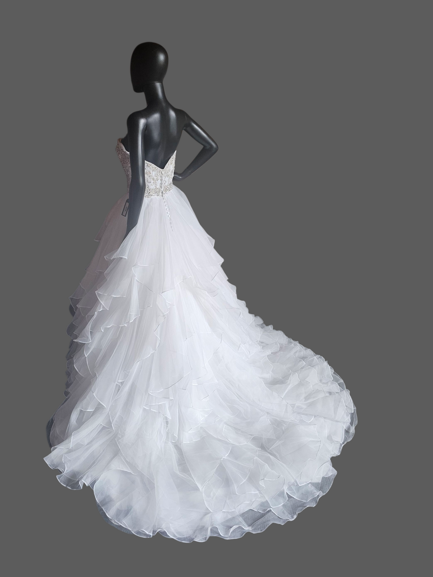 White Strapless Tiered Organza Ballgown Wedding Dress NWOT - Mori Lee