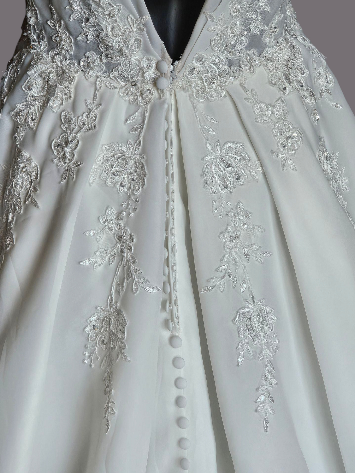 V-Neck Illusion Full Skirt Wedding Gown  - Madeline Gardner