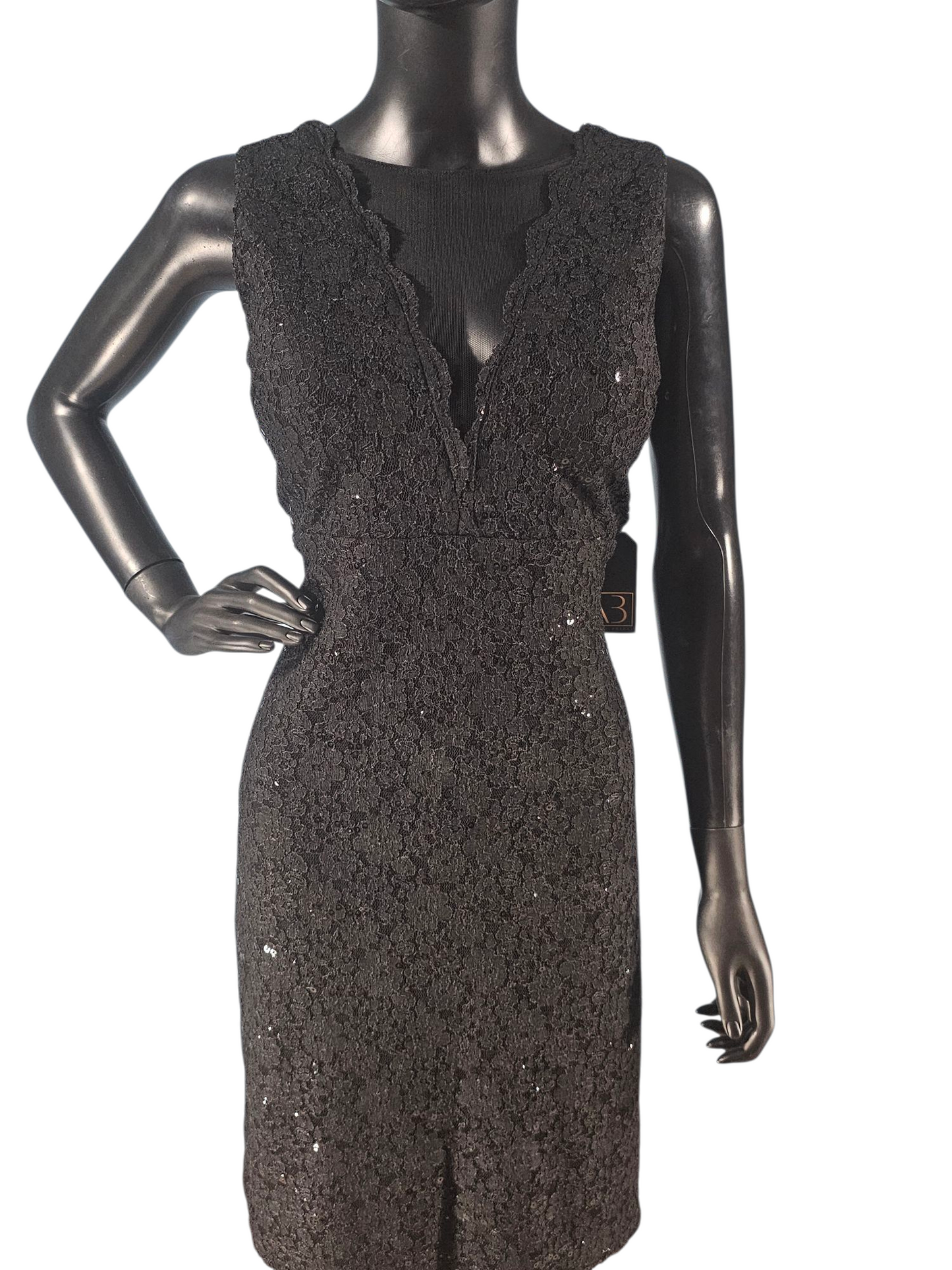 Black Sparkles Illusion V-Neck Cocktail Dress - Roz & Ali