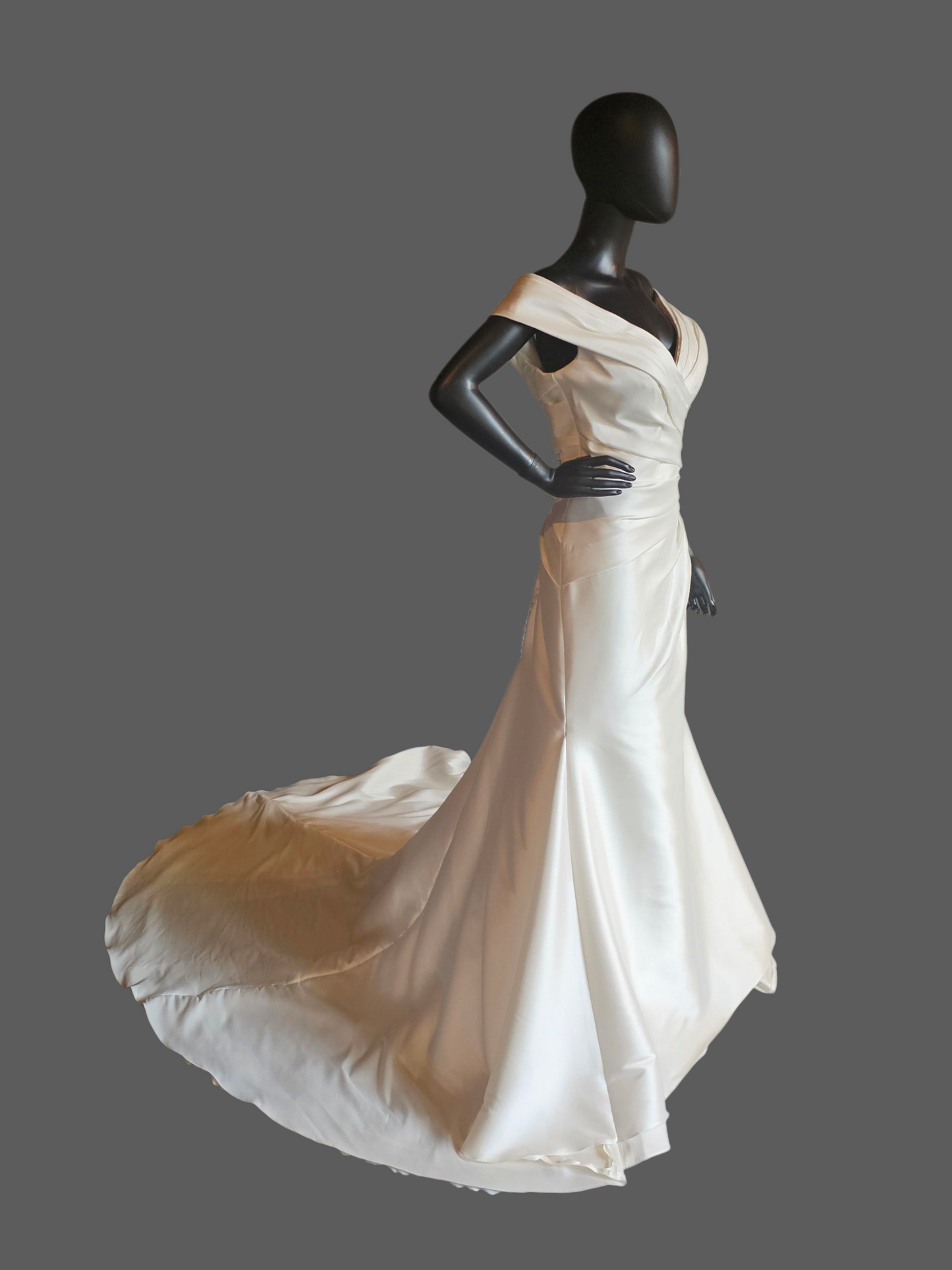 Ivory Mikado Off-Shoulder Fit/Flare Wedding Gown NWOT - Mori Lee