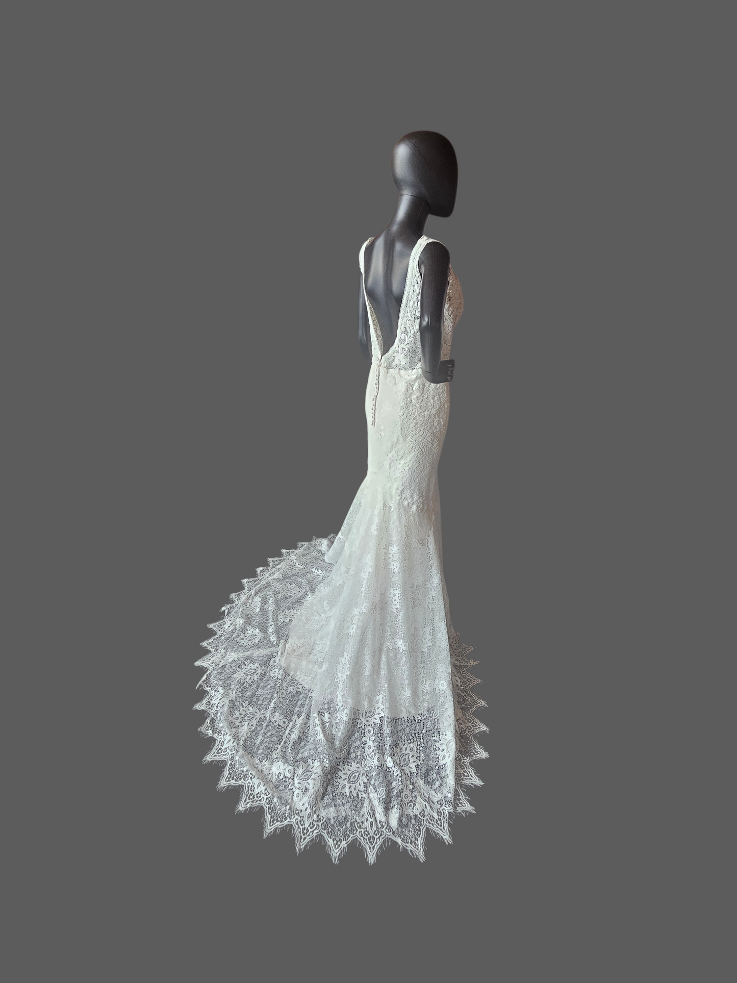 Boatneck Lace Ivory Fit/Flare Boho Wedding Gown - Lillian West