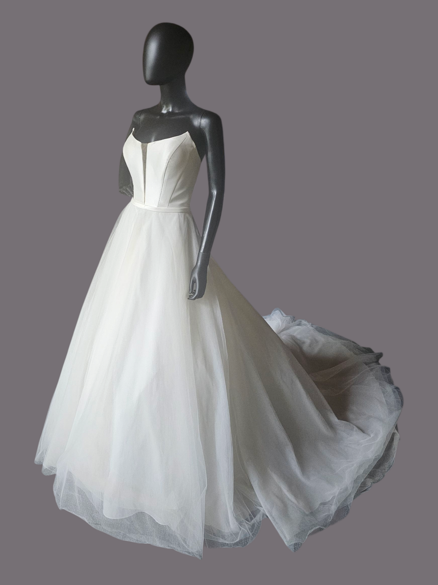 A-Line Fitted Bodice Cateye Plunge Wedding Gown - Amy & Eve