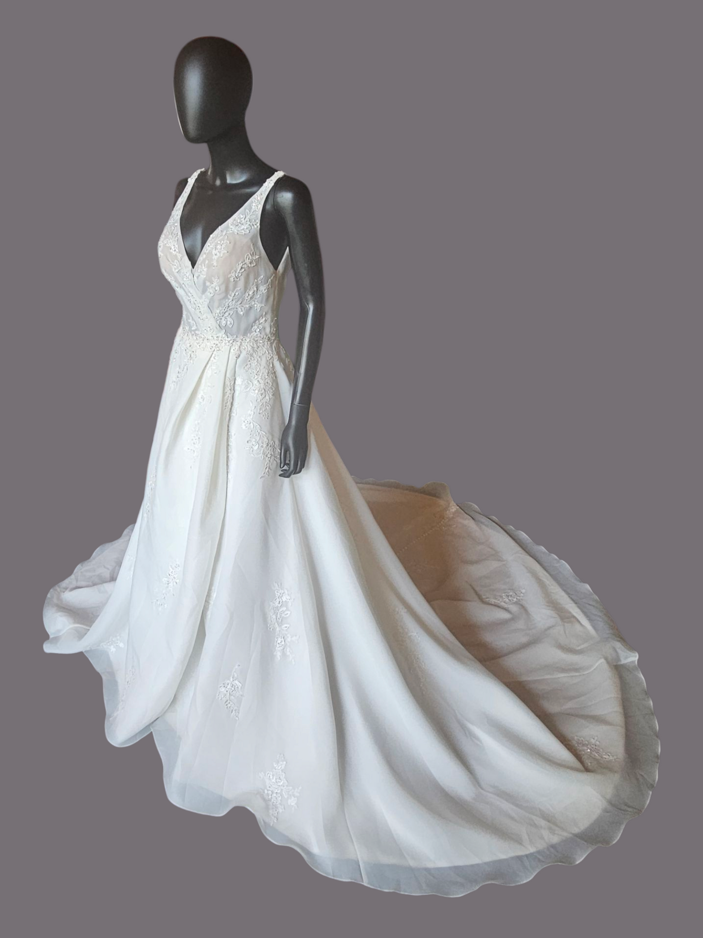 V-Neck Illusion Full Skirt Wedding Gown  - Madeline Gardner