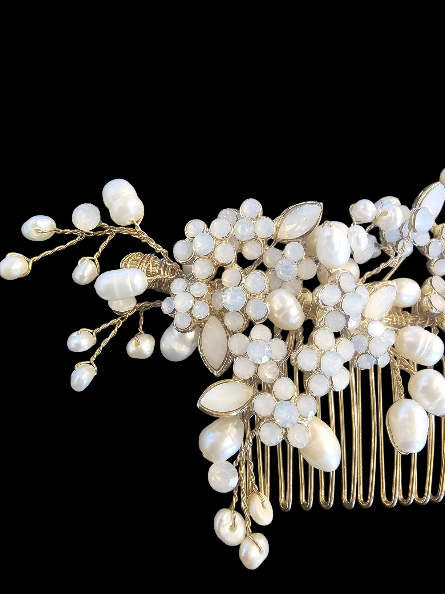 Gold Freshwater Pearl/Moonstone Hair Comb