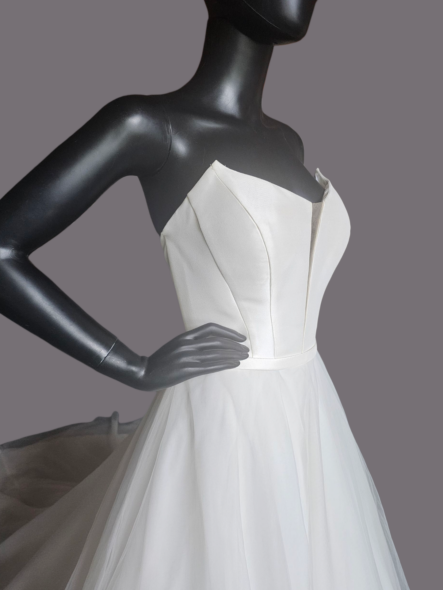 A-Line Fitted Bodice Cateye Plunge Wedding Gown - Amy & Eve