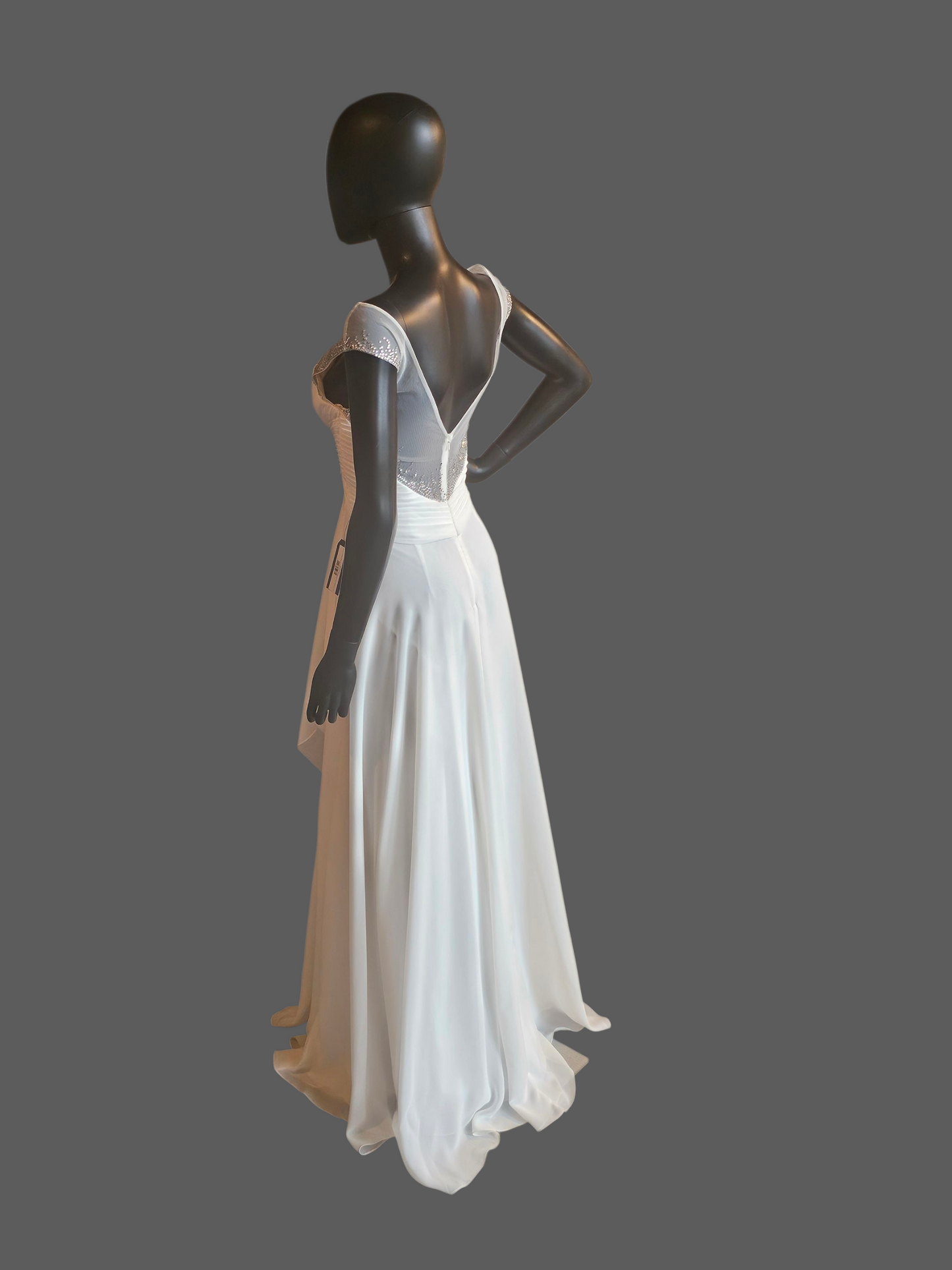 Ivory Chiffon Illusion Sparkle V-Neckline Wedding Gown - PC Marys