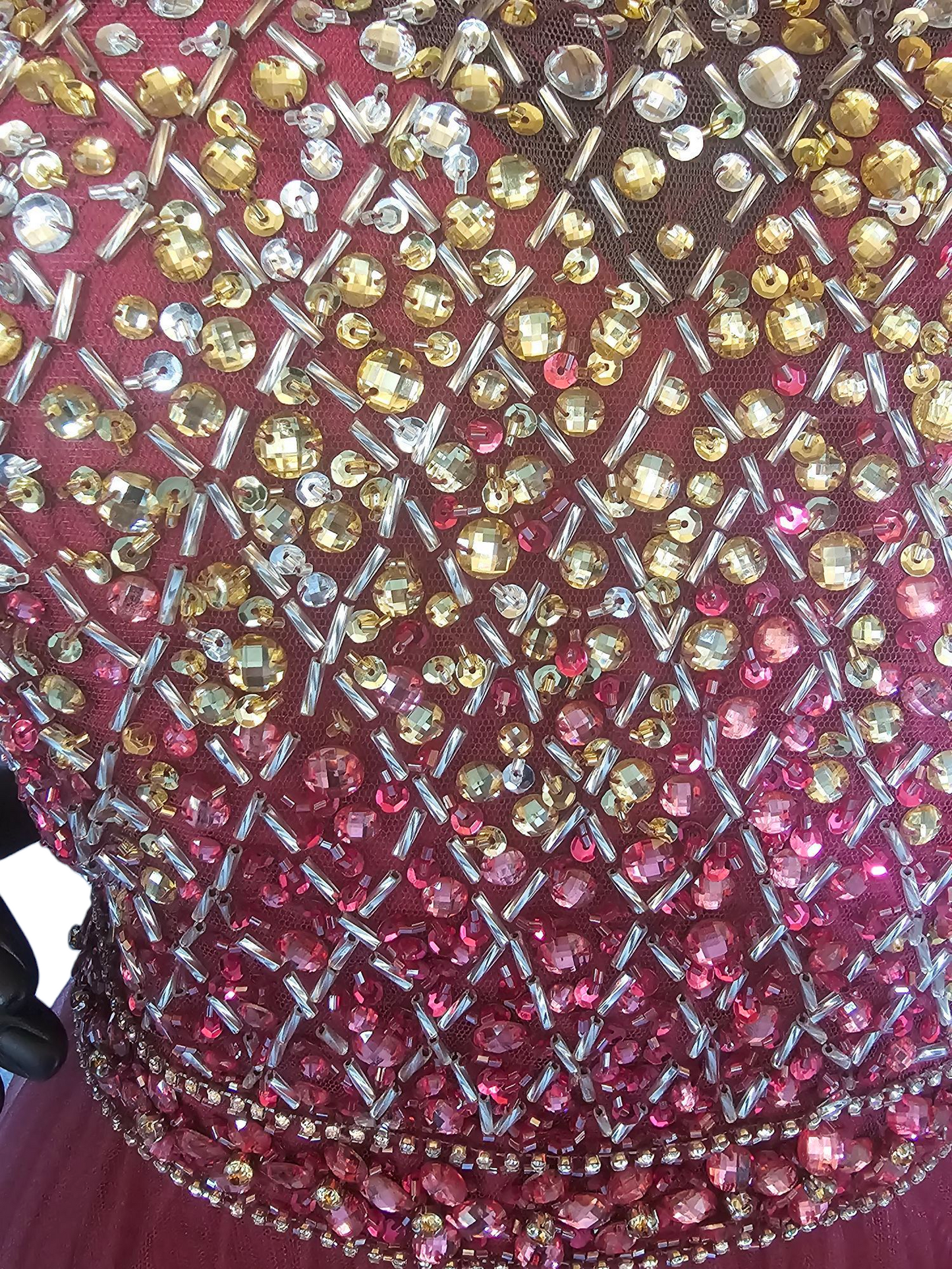 Magenta Ombre Beaded Bodice Formal Dress