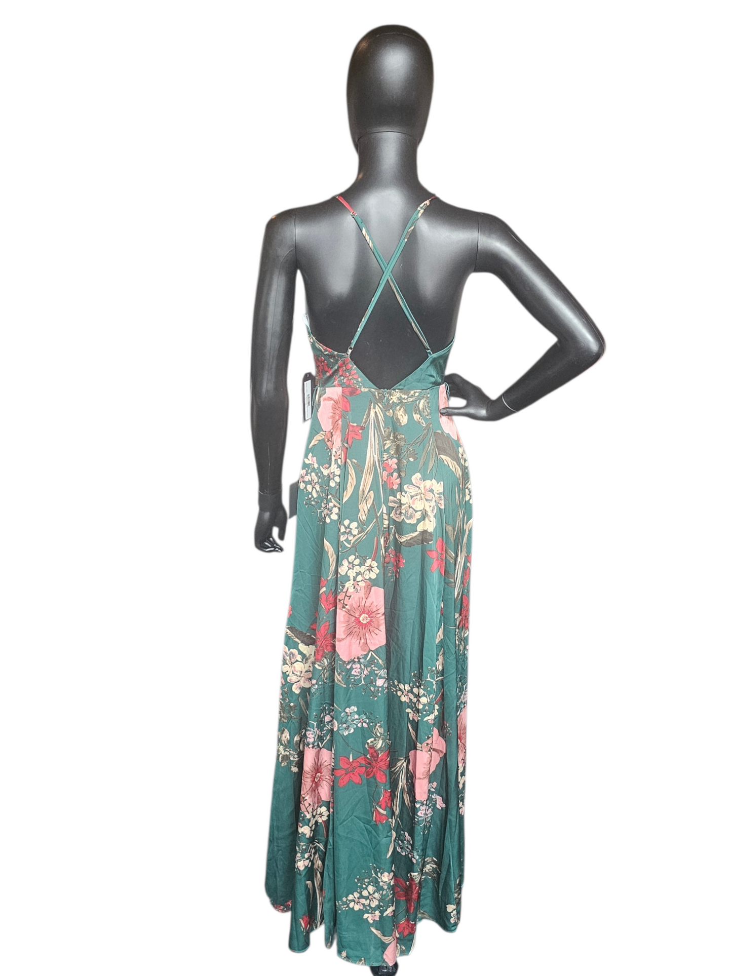 Green Floral Silky A-Line NWT Maxi Dress - Lulus