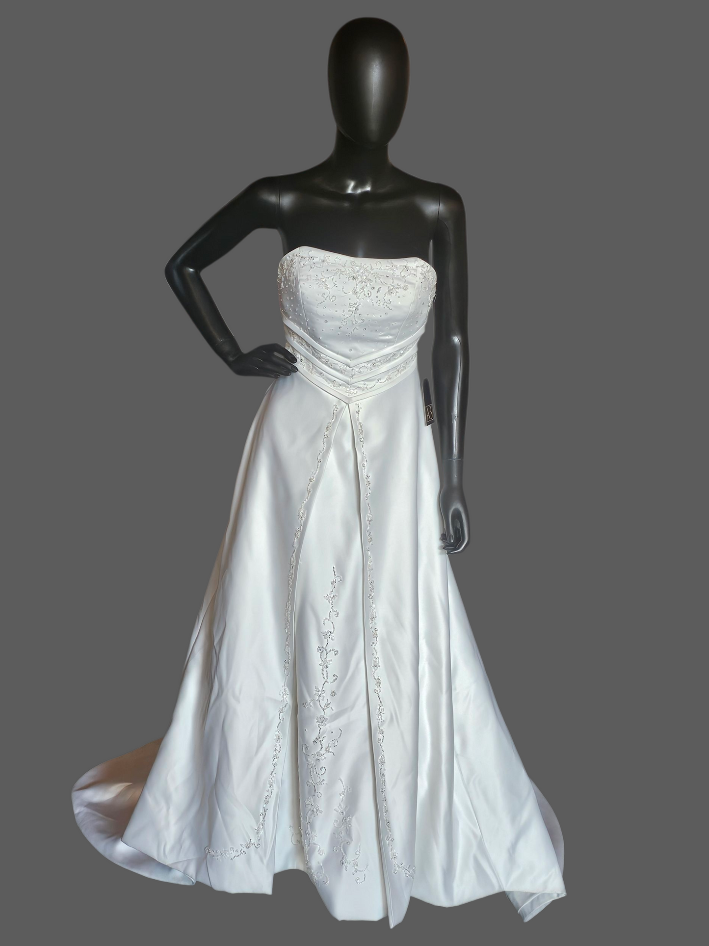 Vintage White Satin V-Split A Line Wedding Gown