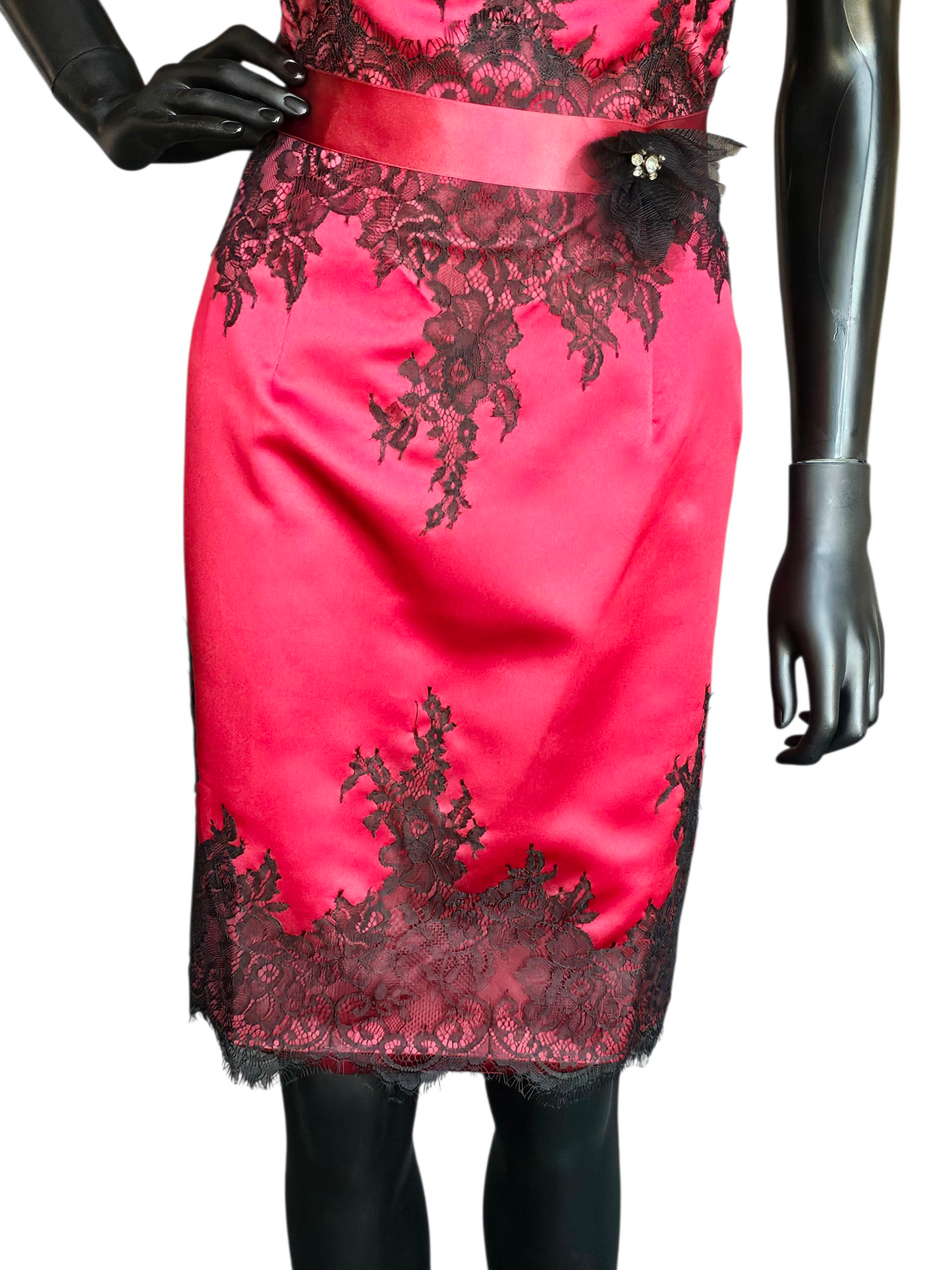 Red Satin/Black Lace Party/Cocktail Dress NWOT - Da Vinci
