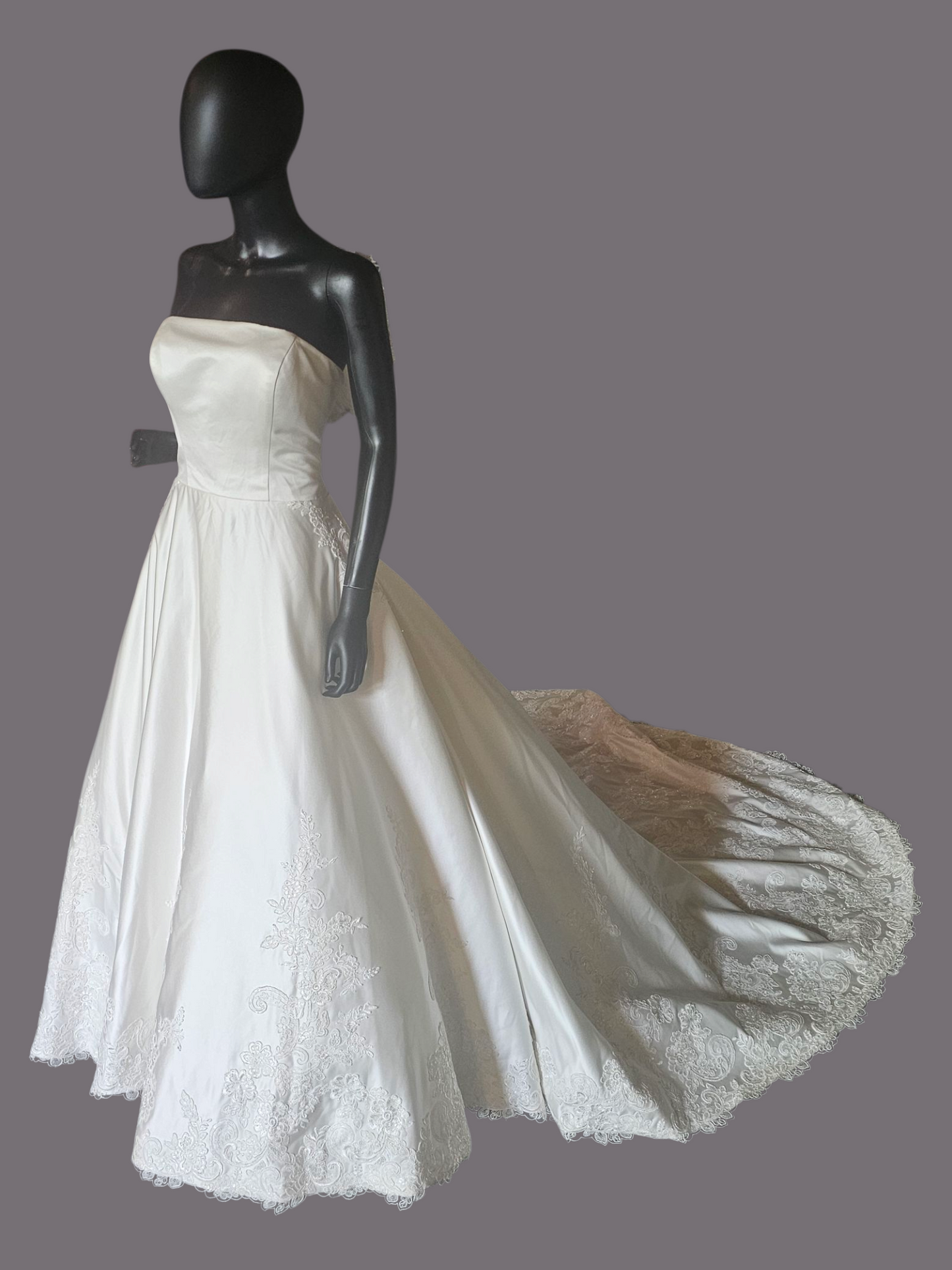 Strapless A-Line Ivory Satin with Scalloped Hem Detail -  Morilee