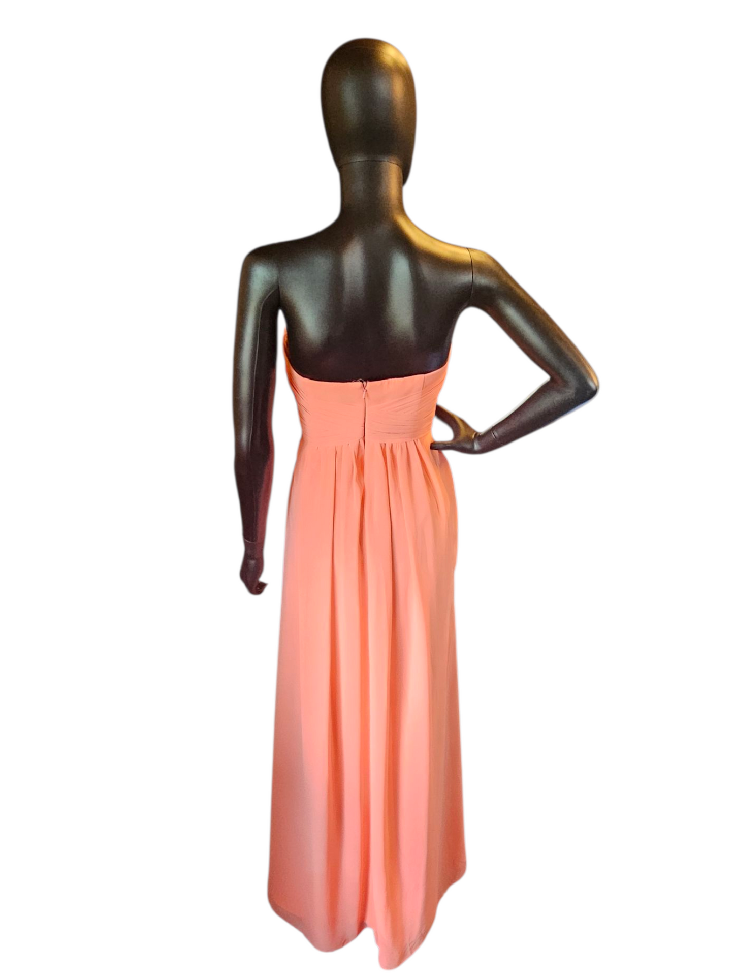 Coral Chiffon Strapless Full Length Formal Gown - NWT Davids Bridal