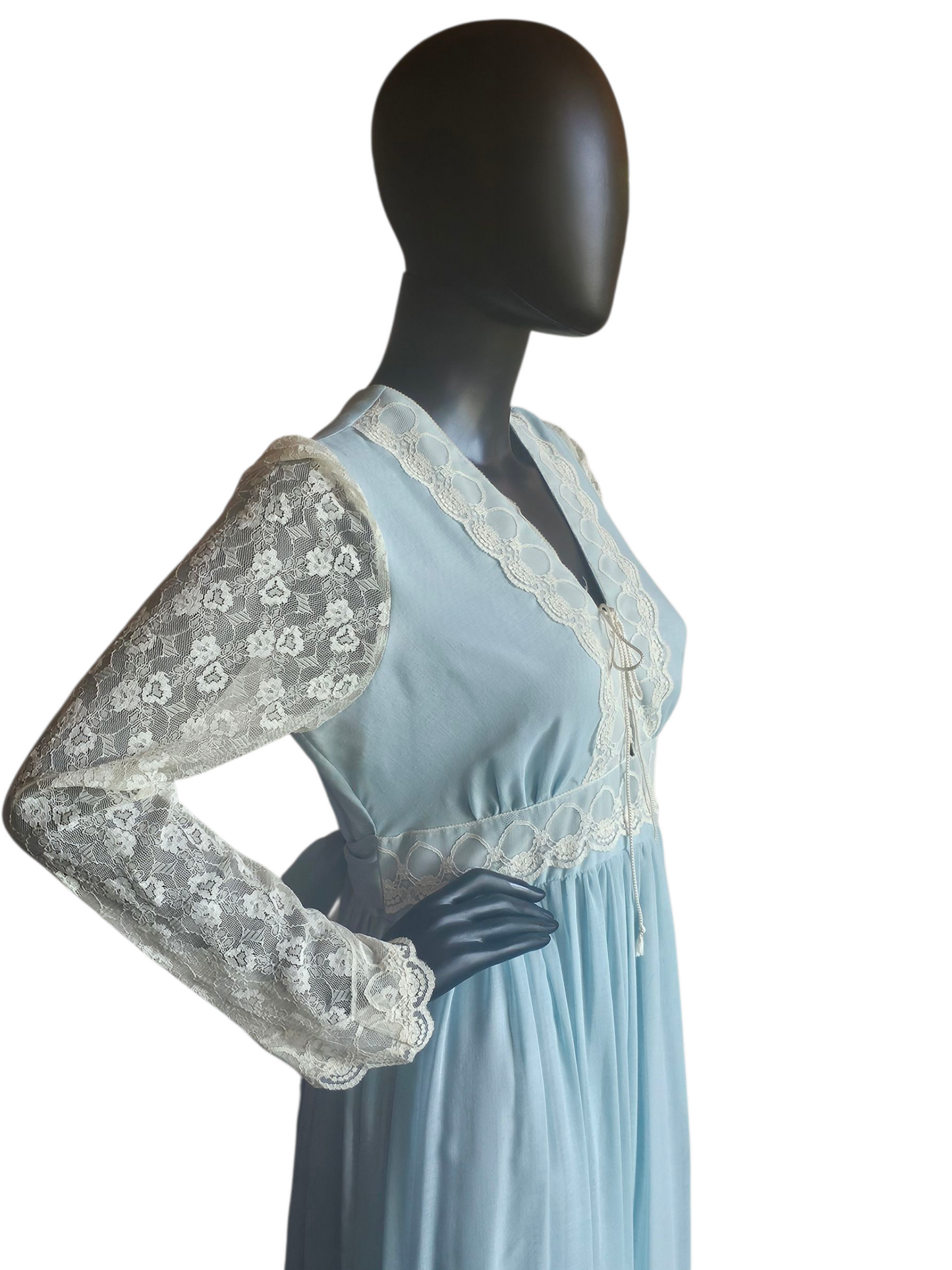 Vintage 70's Blue Prom Prairie Style Maxi Dress - Gunne Sax