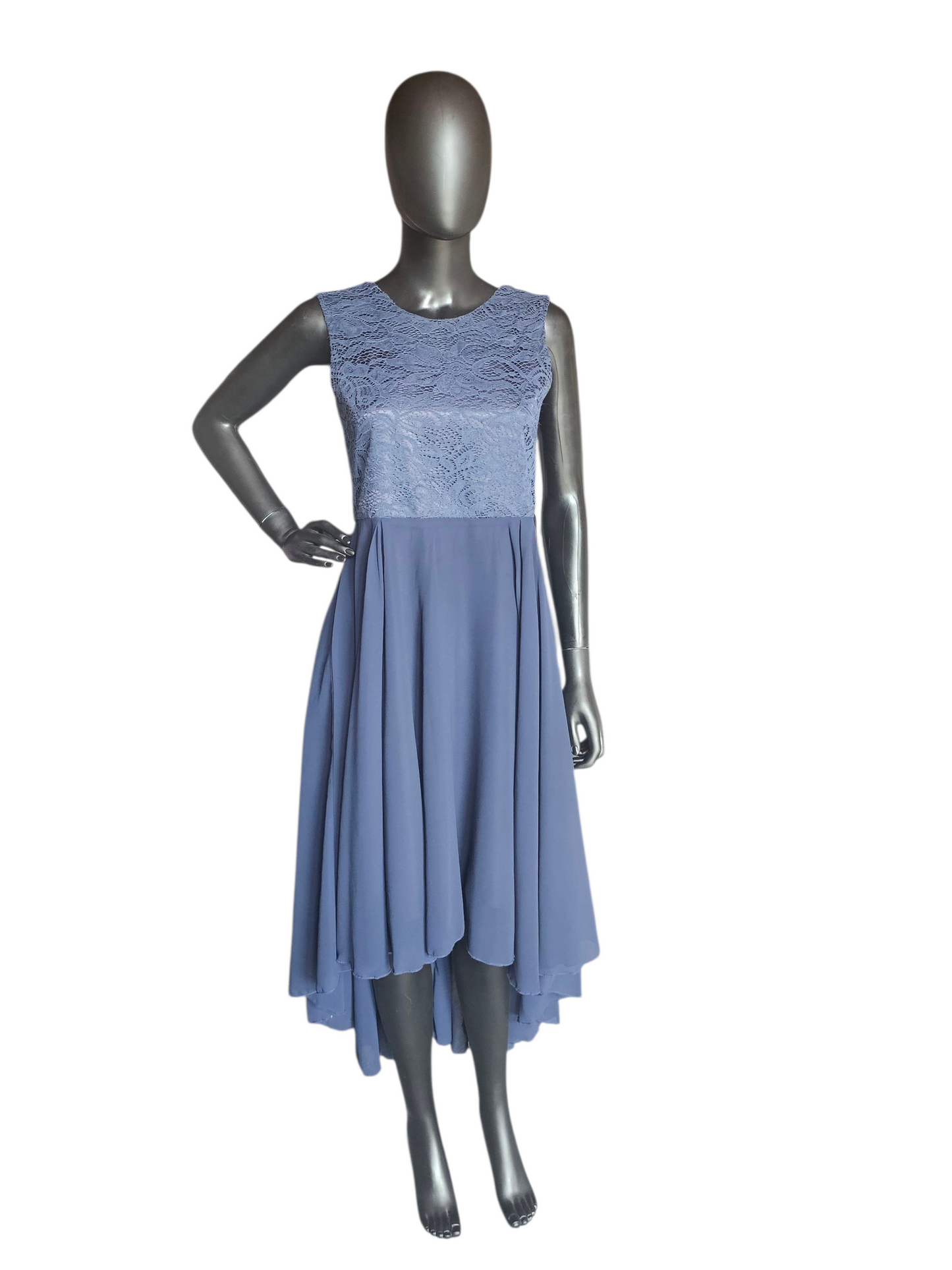 Navy Lace/Chiffon High/Low Dress