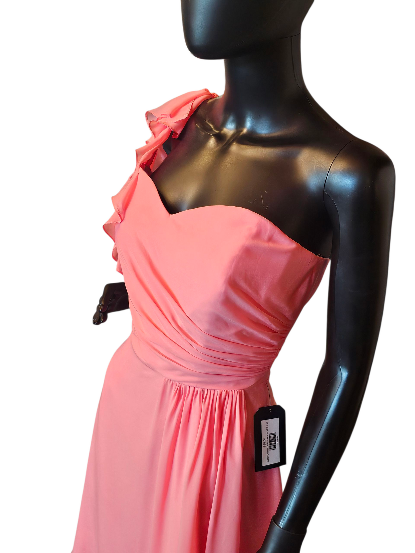 Coral Chiffon One Shoulder Party Dress - B2
