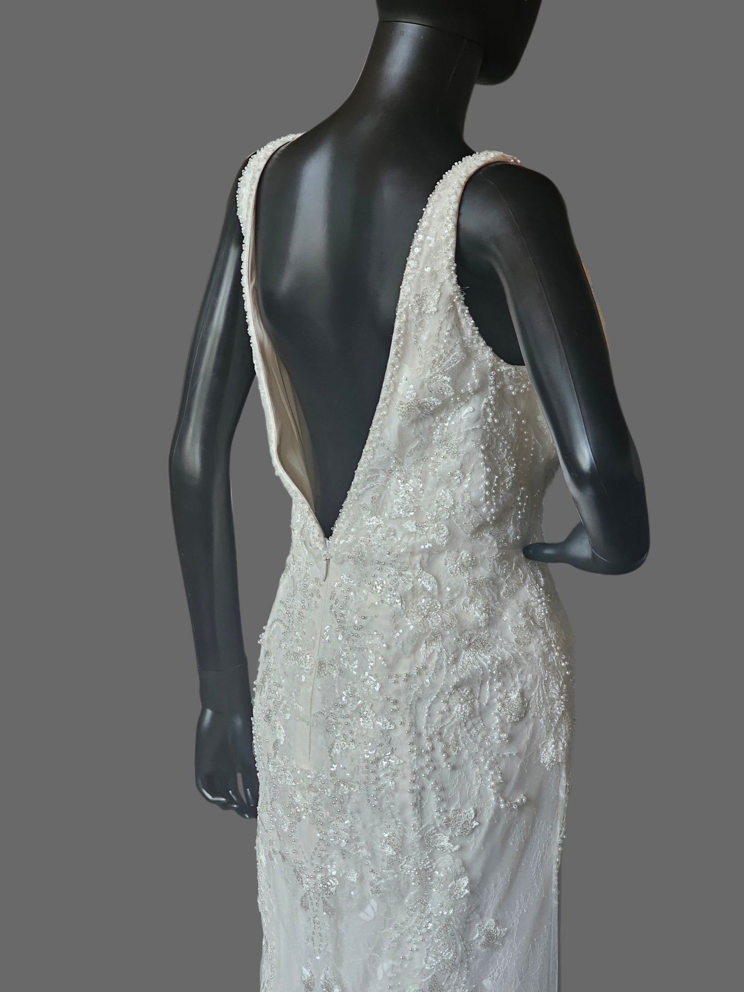 Lace/Pearl V-Neck Fitted Wedding Gown - Maggie Sottero