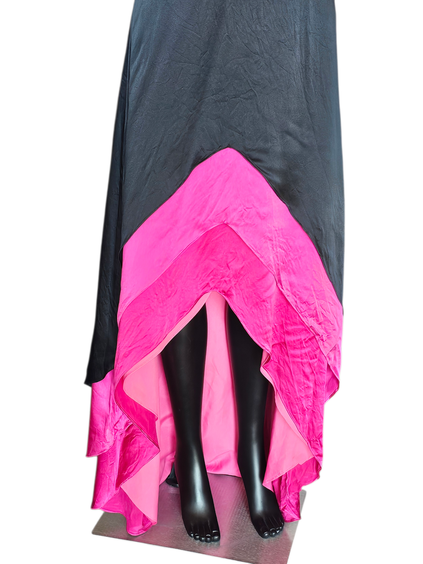 Vintage Y2K 100% Silk Pink/Black Halter High Low Hem Dress - Cassandra Stone