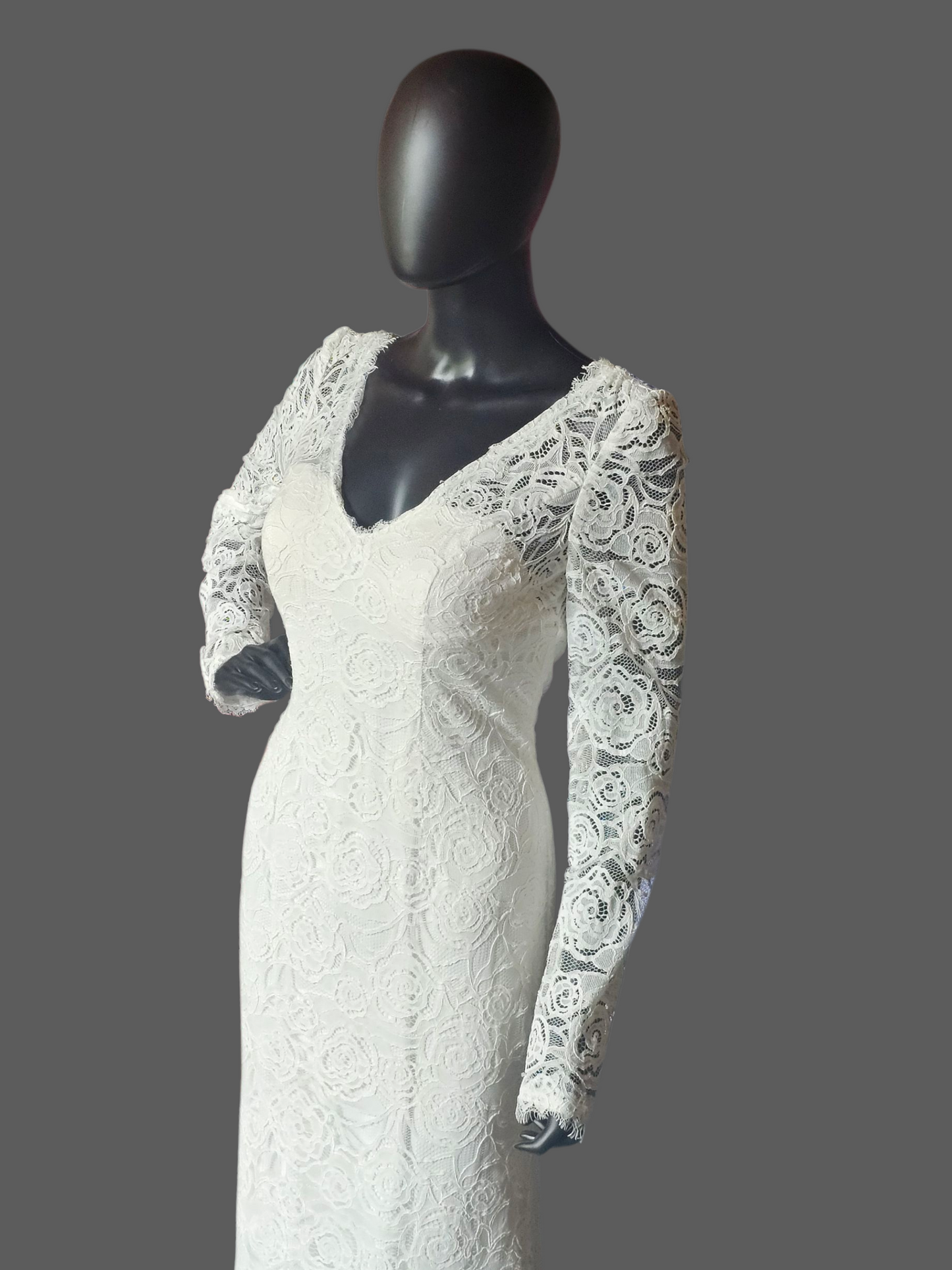 Ivory Long Sleeve Lace Fit/Flare Wedding Gown - DB Bridal