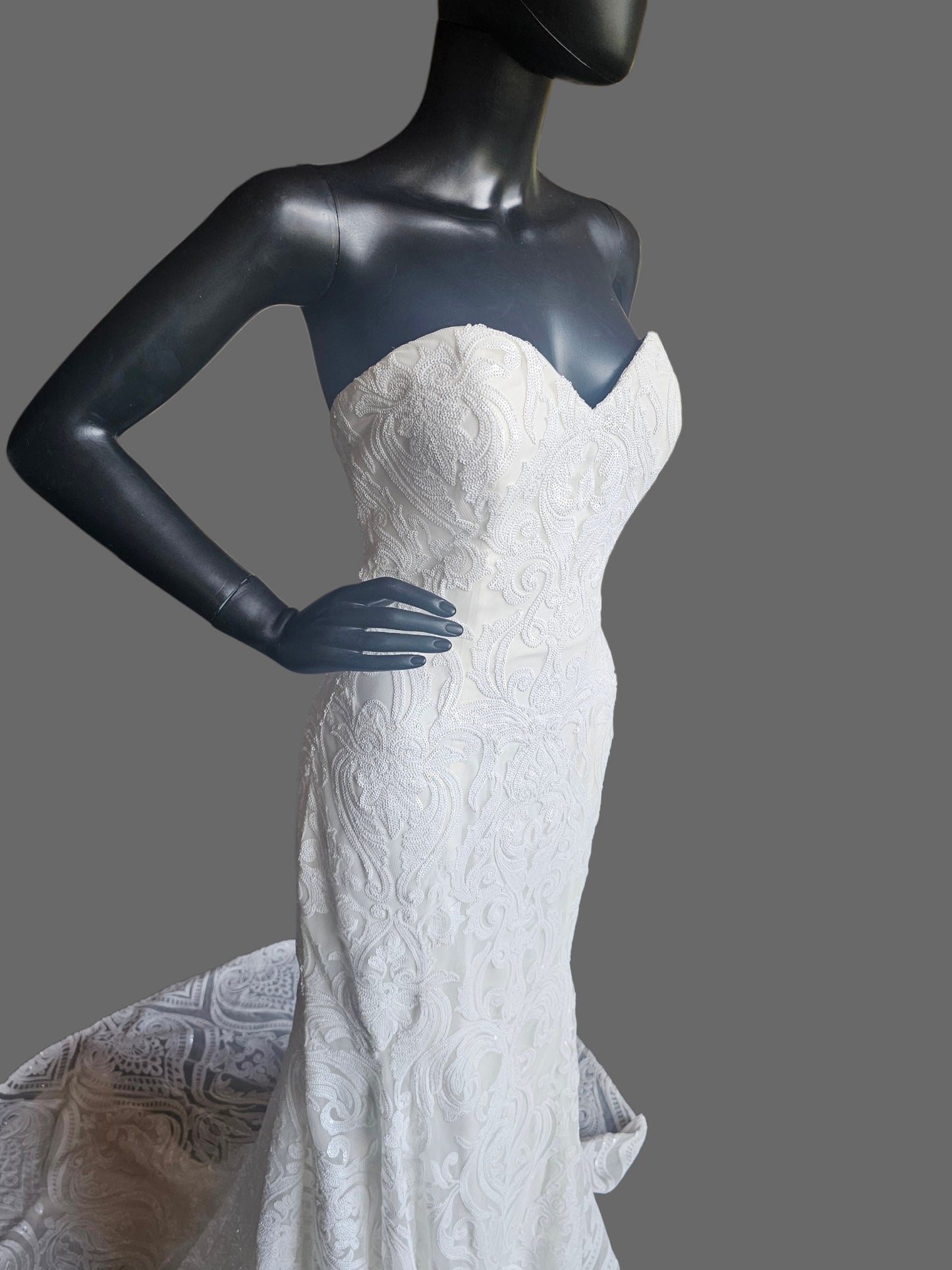 Full Sequin Deco Patterned Fit/Flare Wedding Gown - Da Vinci