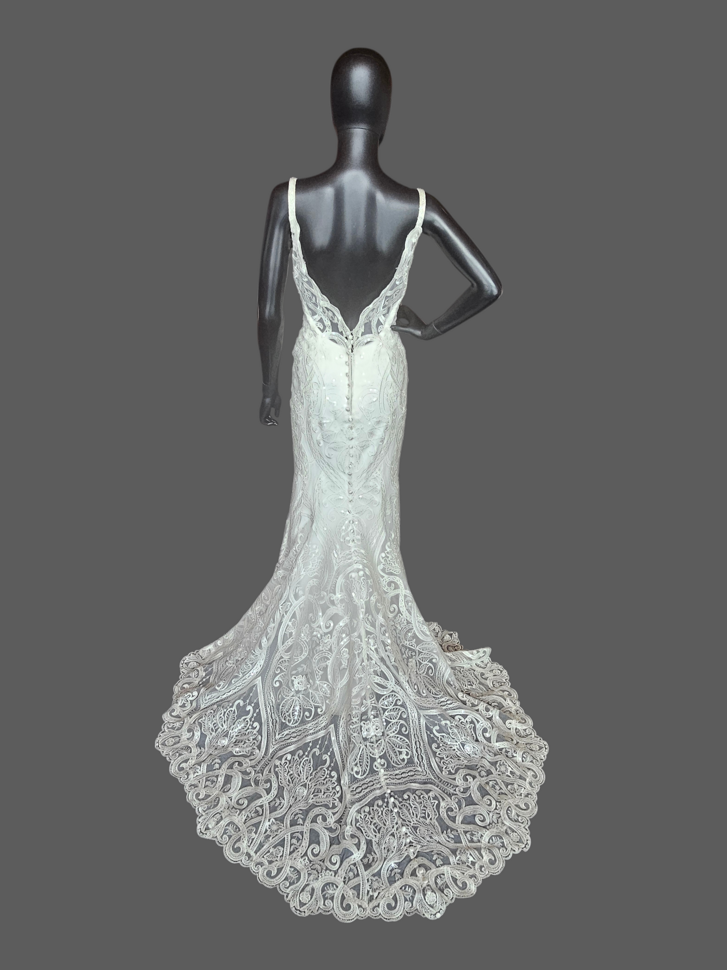 White Plunge V-Neck Lace Fit/Flare Wedding Gown - Hadley Bloom