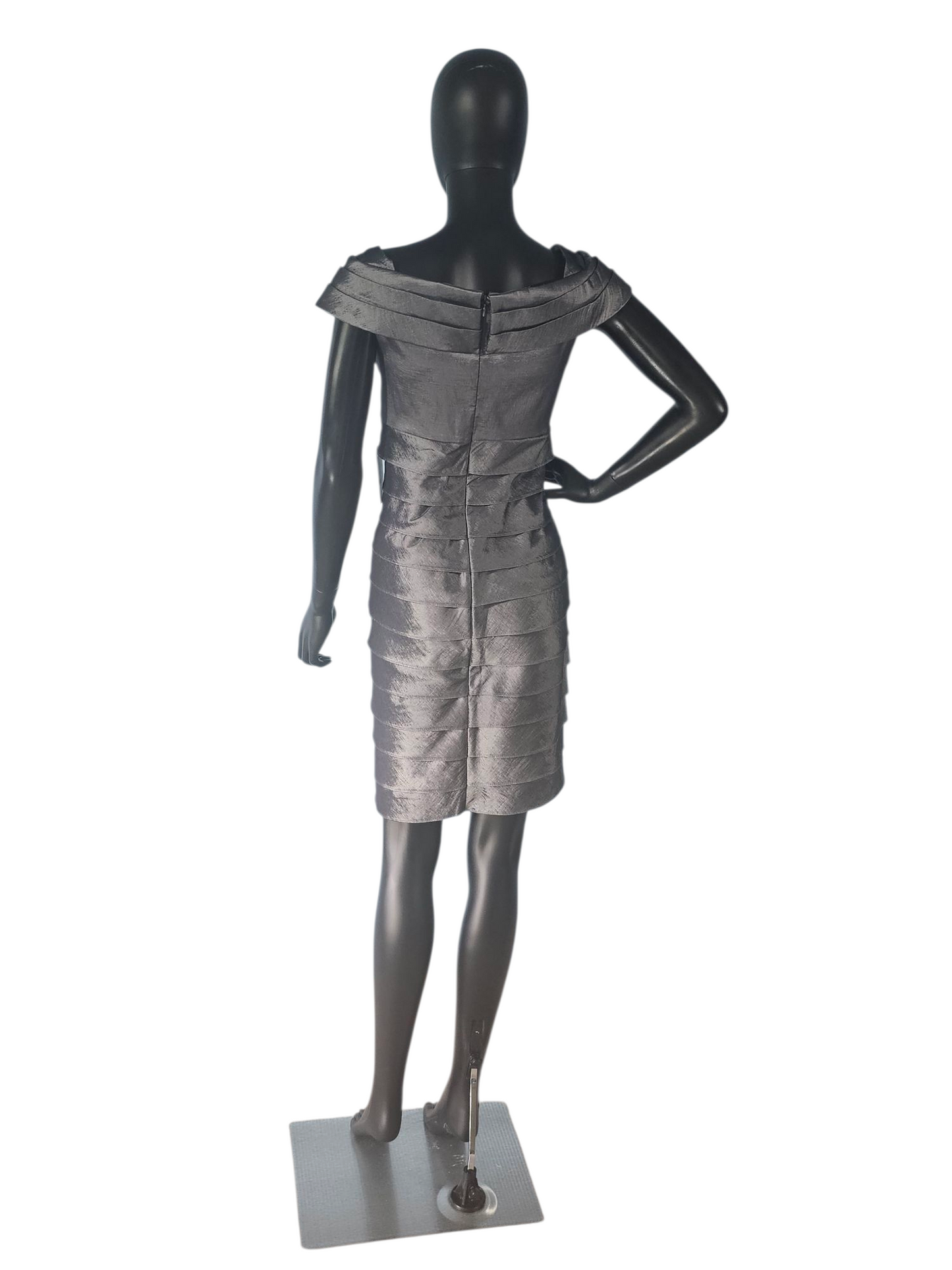 Silver Off Shoulder Tiered Cocktail Dress - Jessica Howard