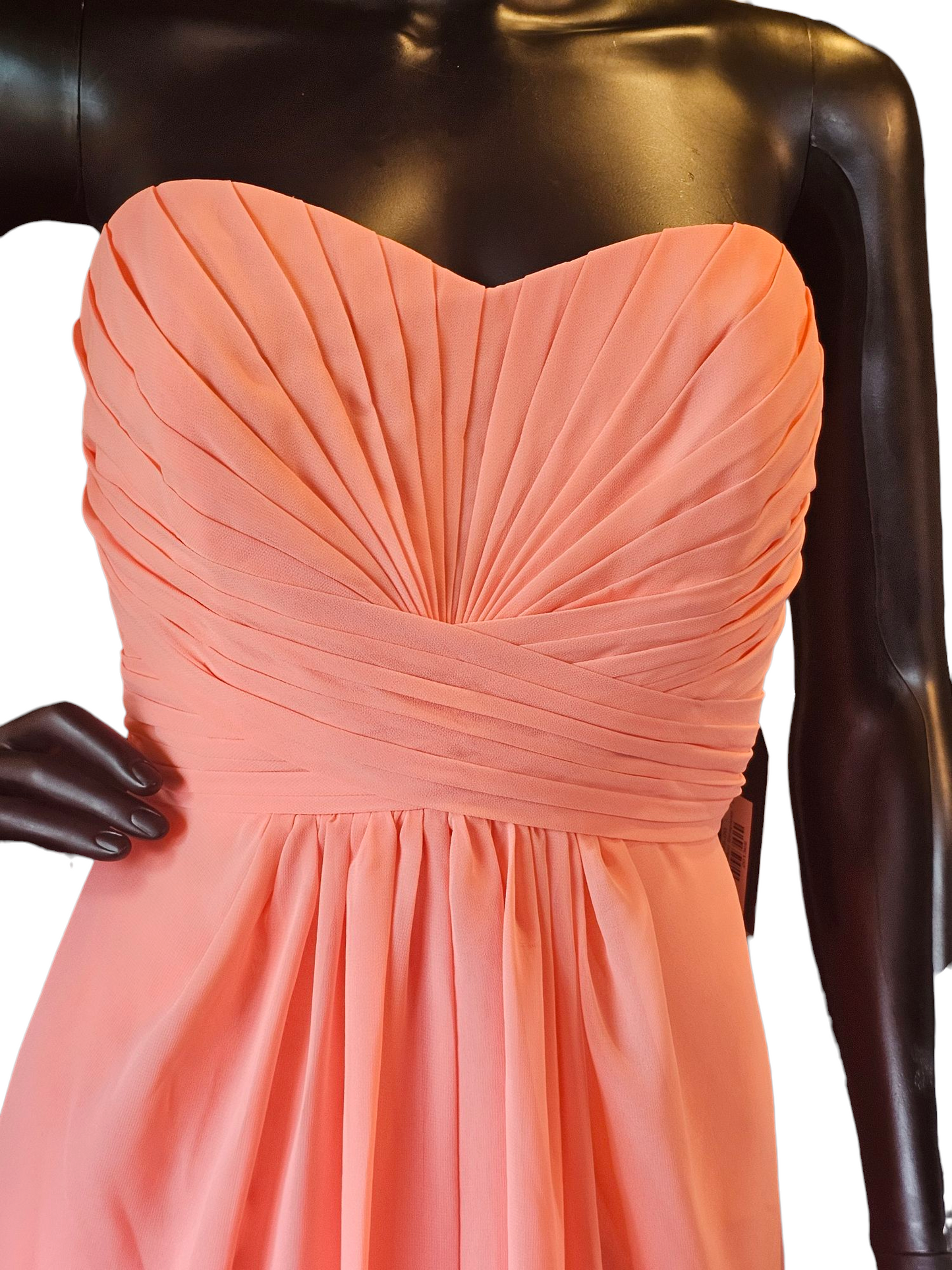 Coral Chiffon Strapless Full Length Formal Gown - NWT Davids Bridal