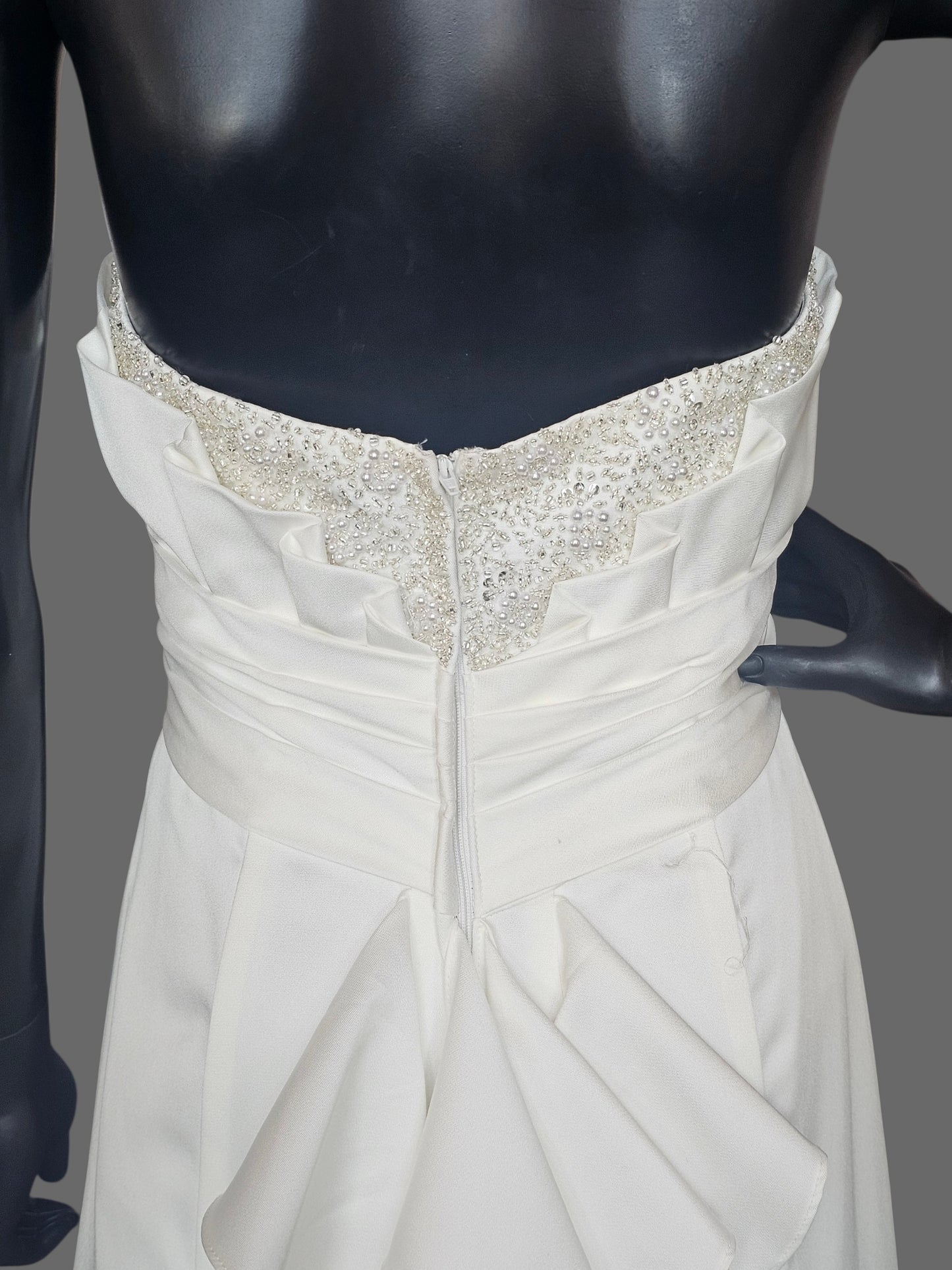 Cream Silky Satin Strapless Beaded Side Sweep Wedding Gown - Alfred Angelo